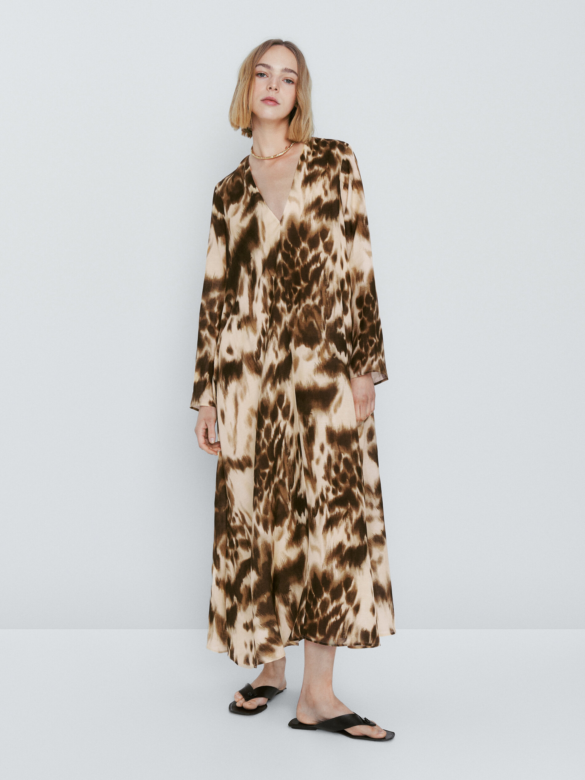 Vestido estampado animal - MARRÓN