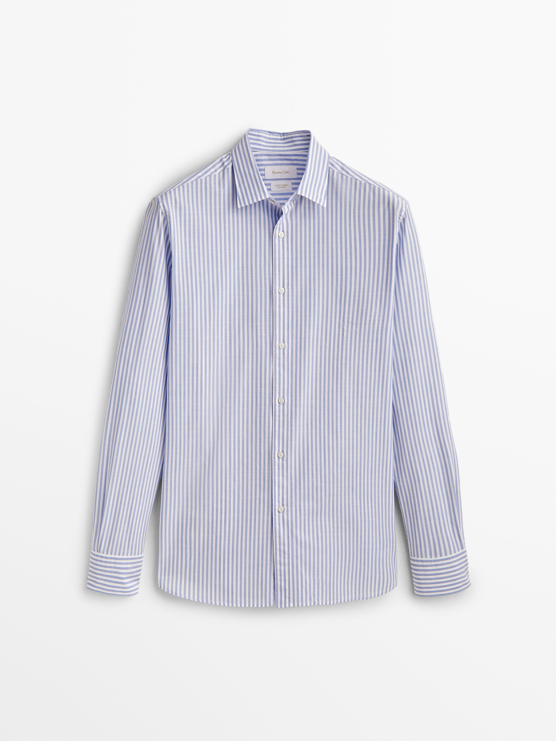 Camisa rayas algodón slim fit - CELESTE