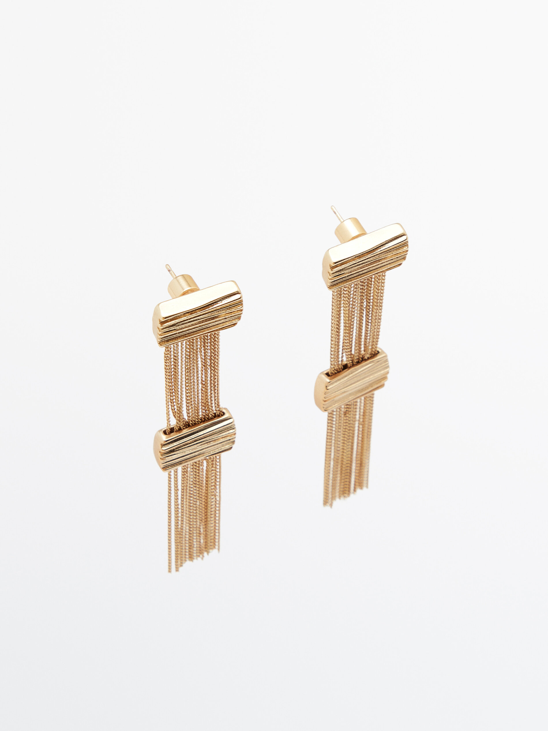 Pendientes largos cadenas textura baño oro - DORADO