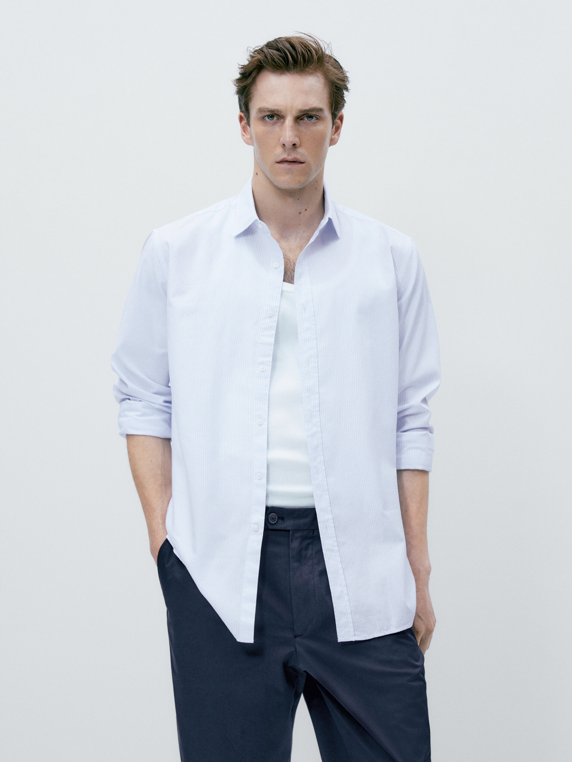 Camisa rayas micro oxford slim fit - CELESTE