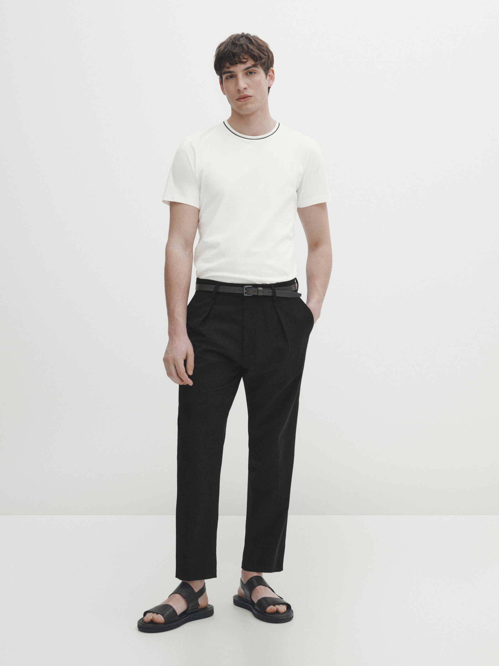 Camiseta manga corta cuello contraste - CRUDO