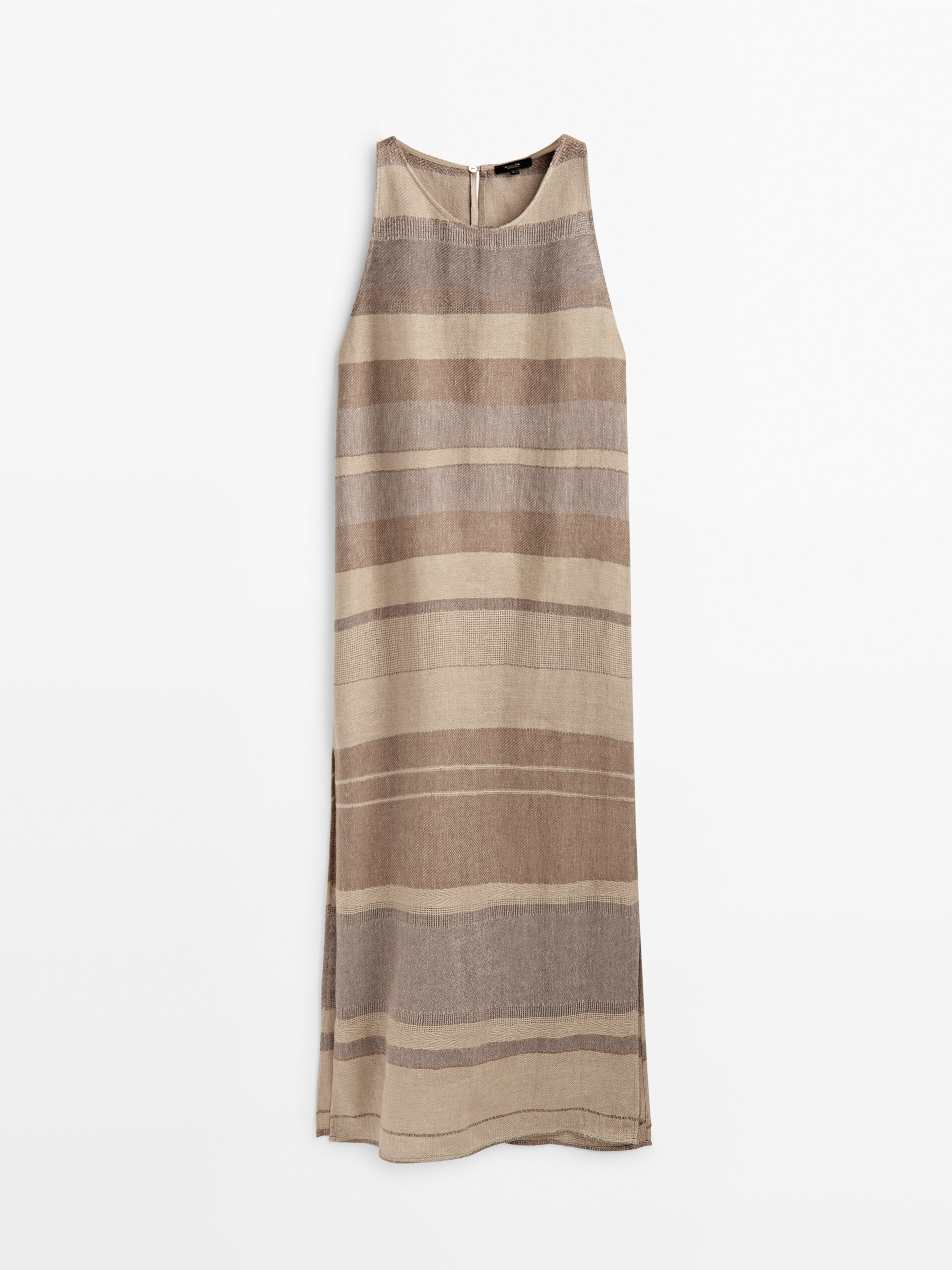 Vestido rústico rayas 100% lino - MARRÓN