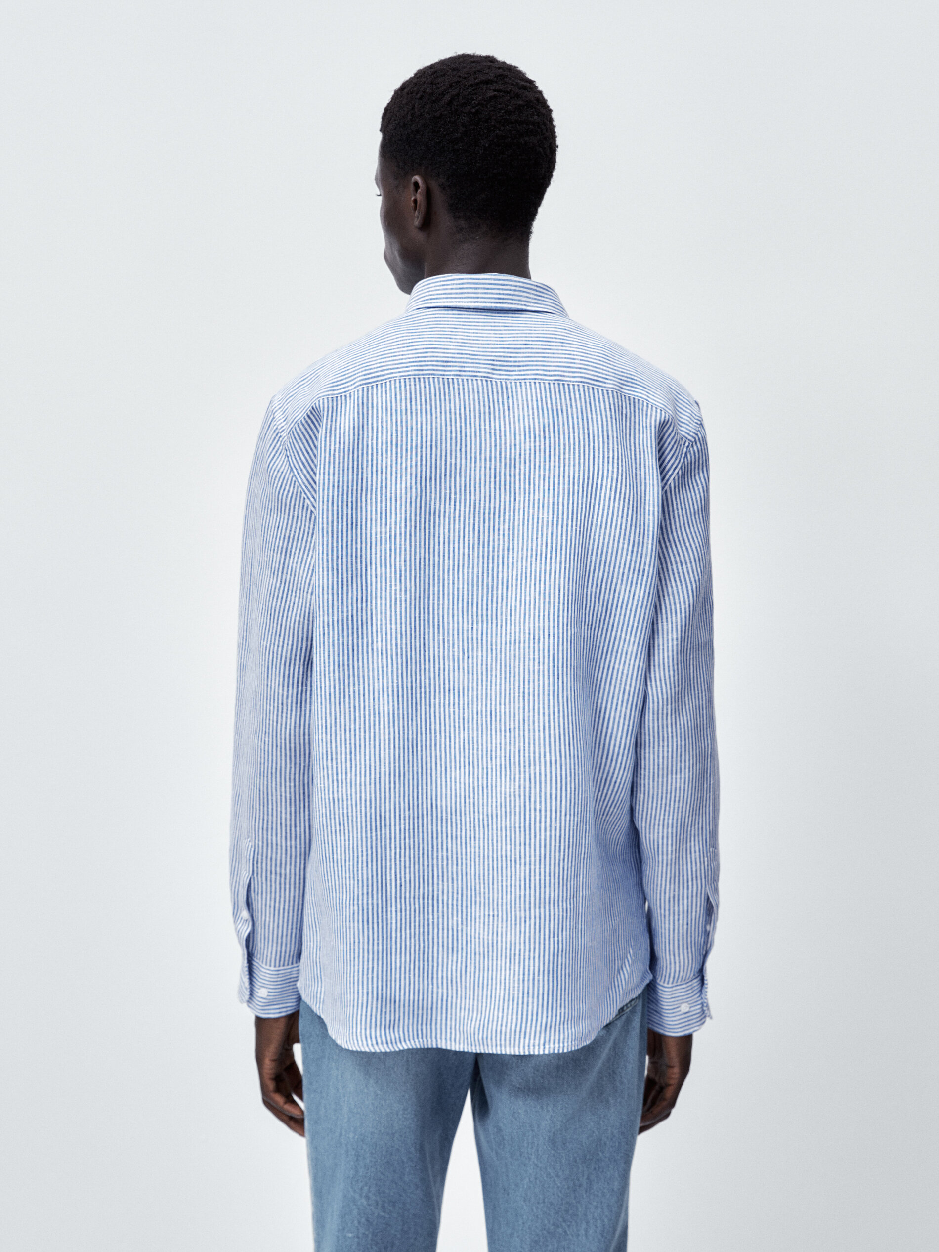 Camisa rayas doble tono lino slim fit - AZUL OSCURO