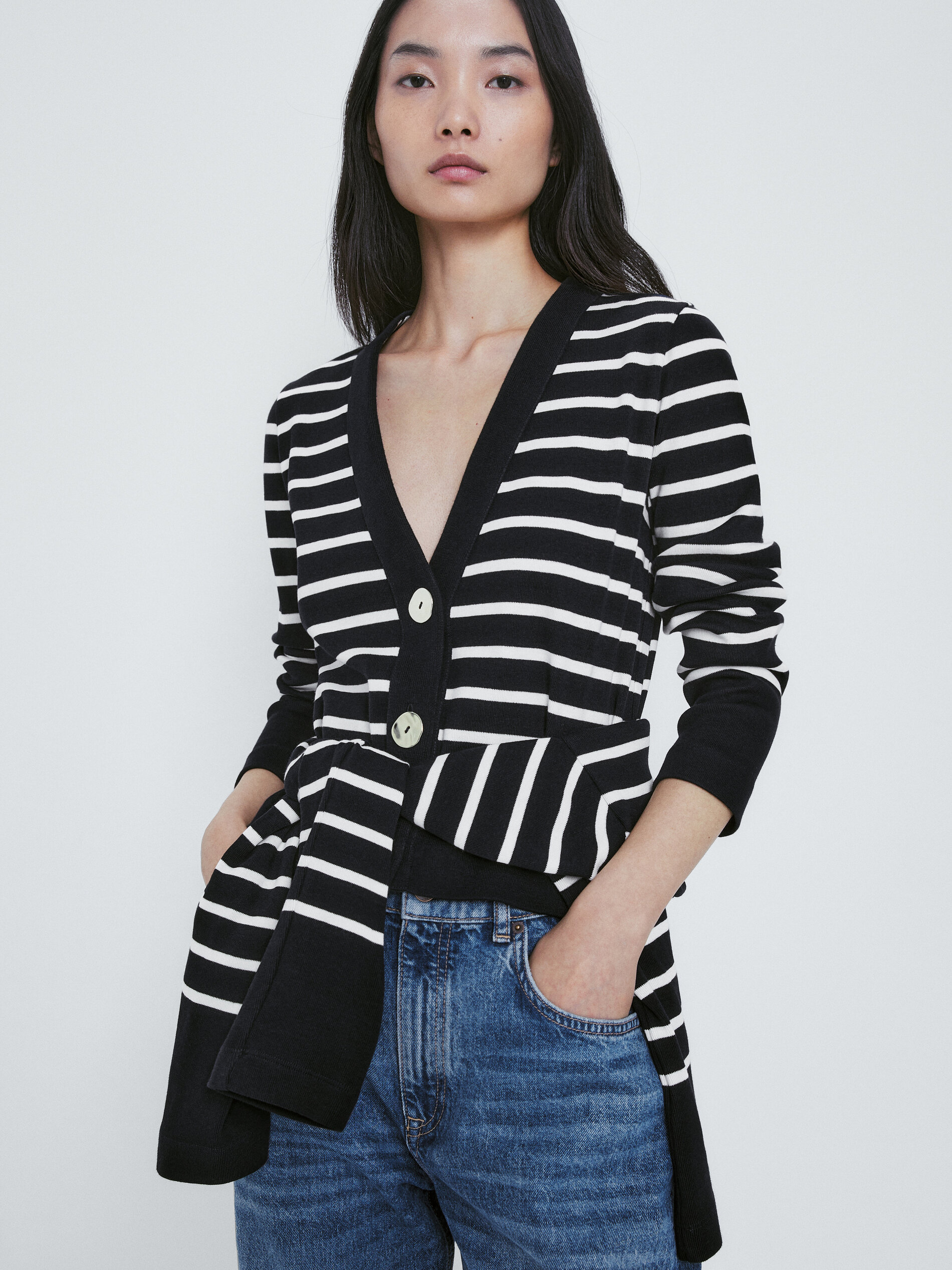 Cárdigan algodón rayas botones - AZUL MARINO