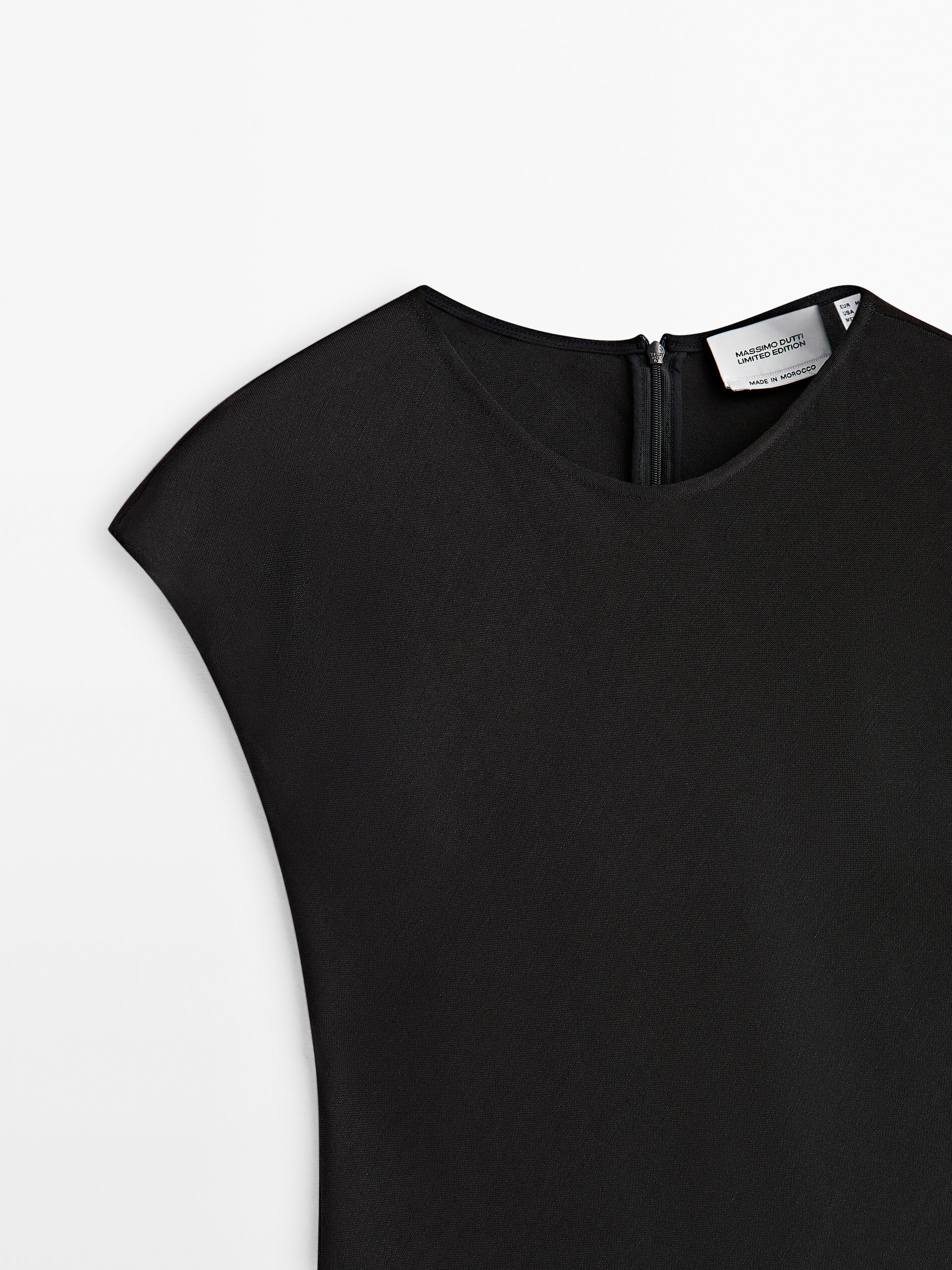 Vestido midi con lino negro - NEGRO