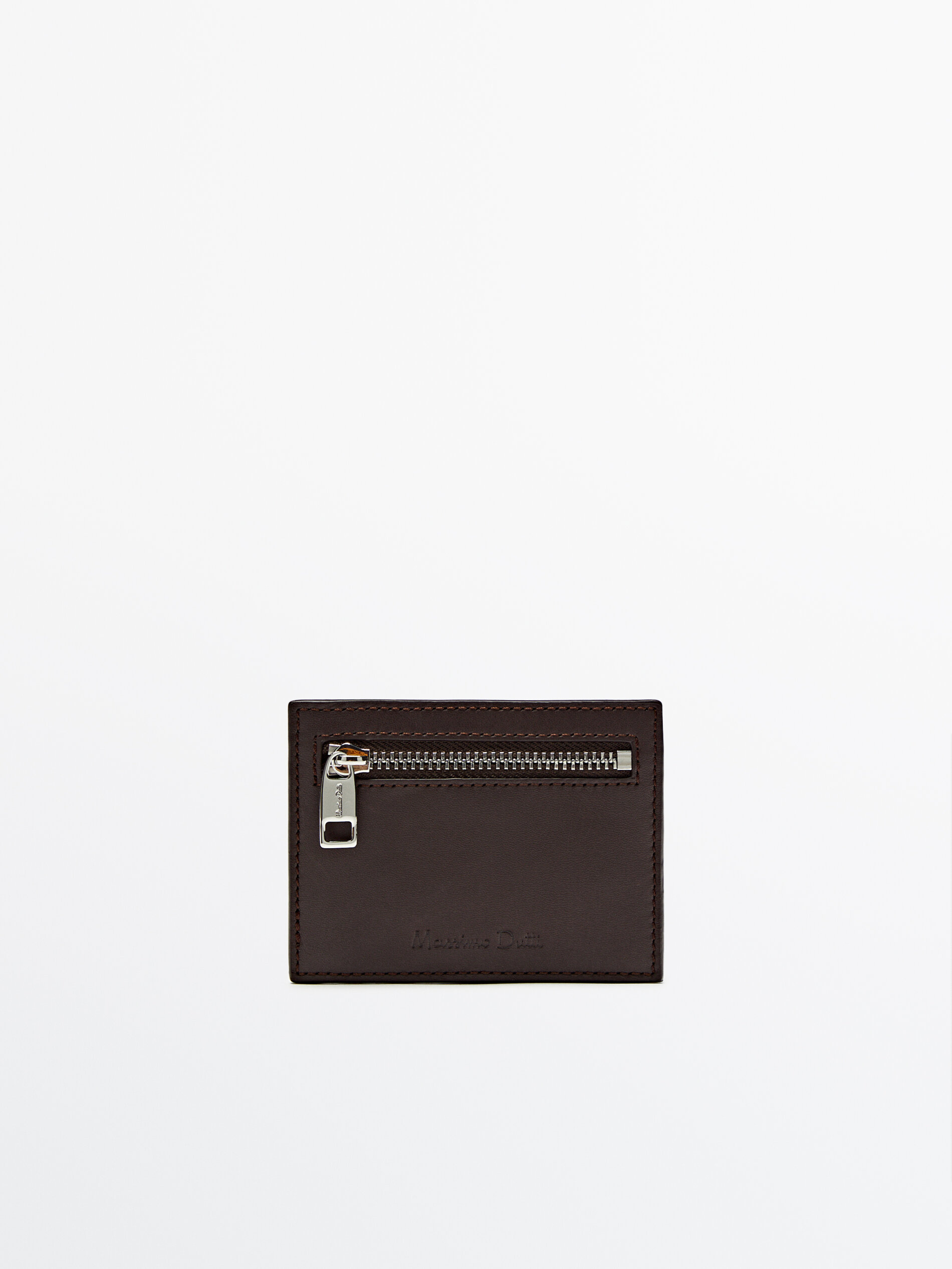 Tarjetero con monedero de piel - MARRÓN