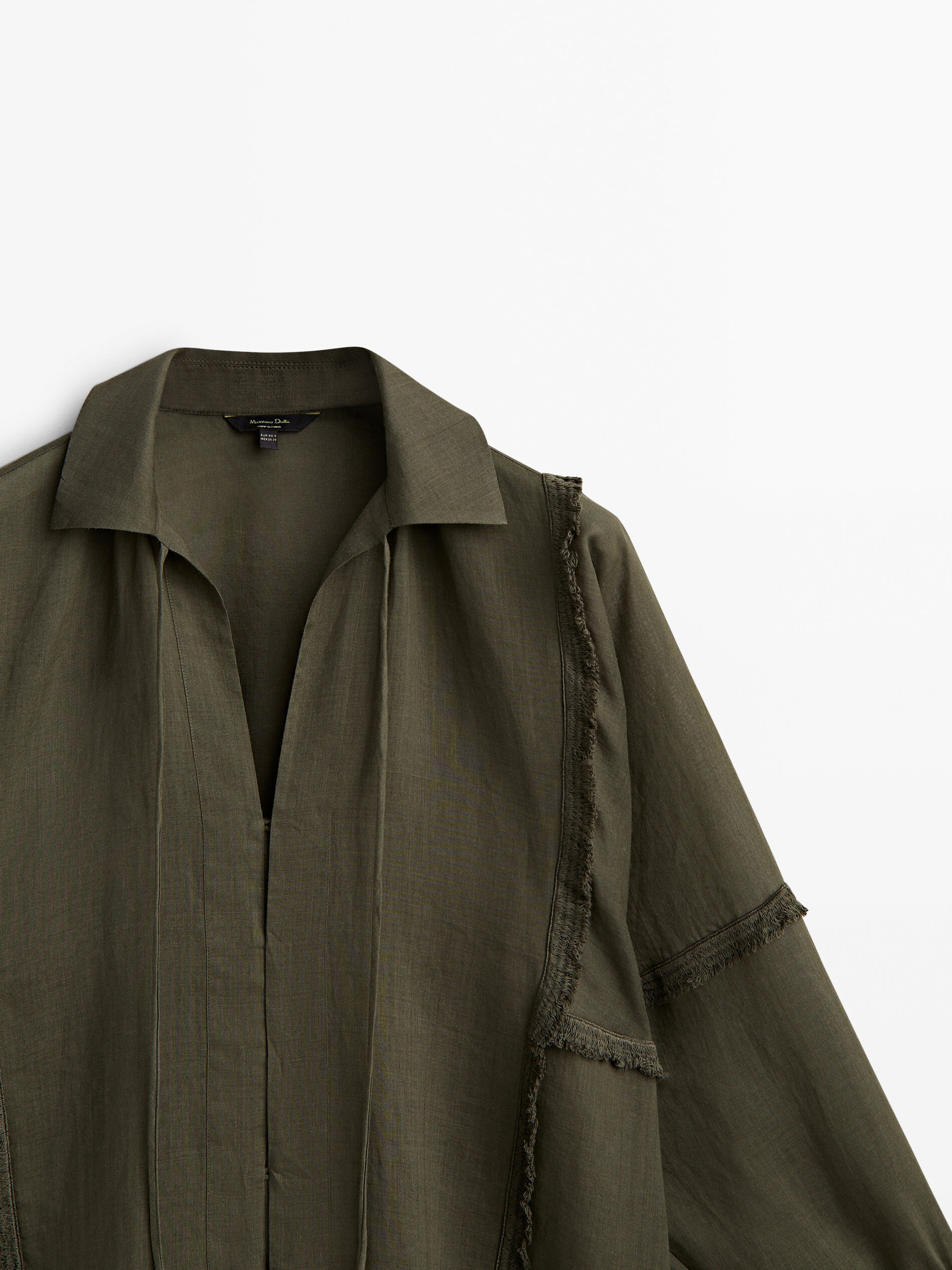 Blusón detalle desflecado cordones - VERDE OSCURO