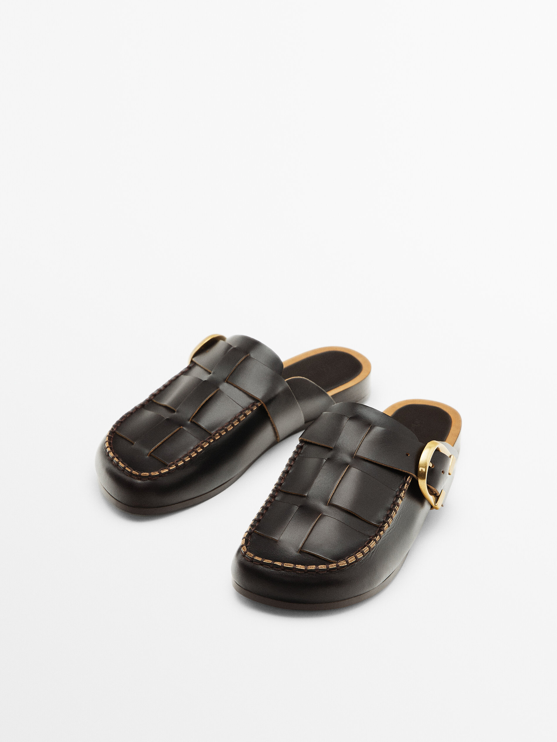 Zueco piel bordón piezas - MARRÓN