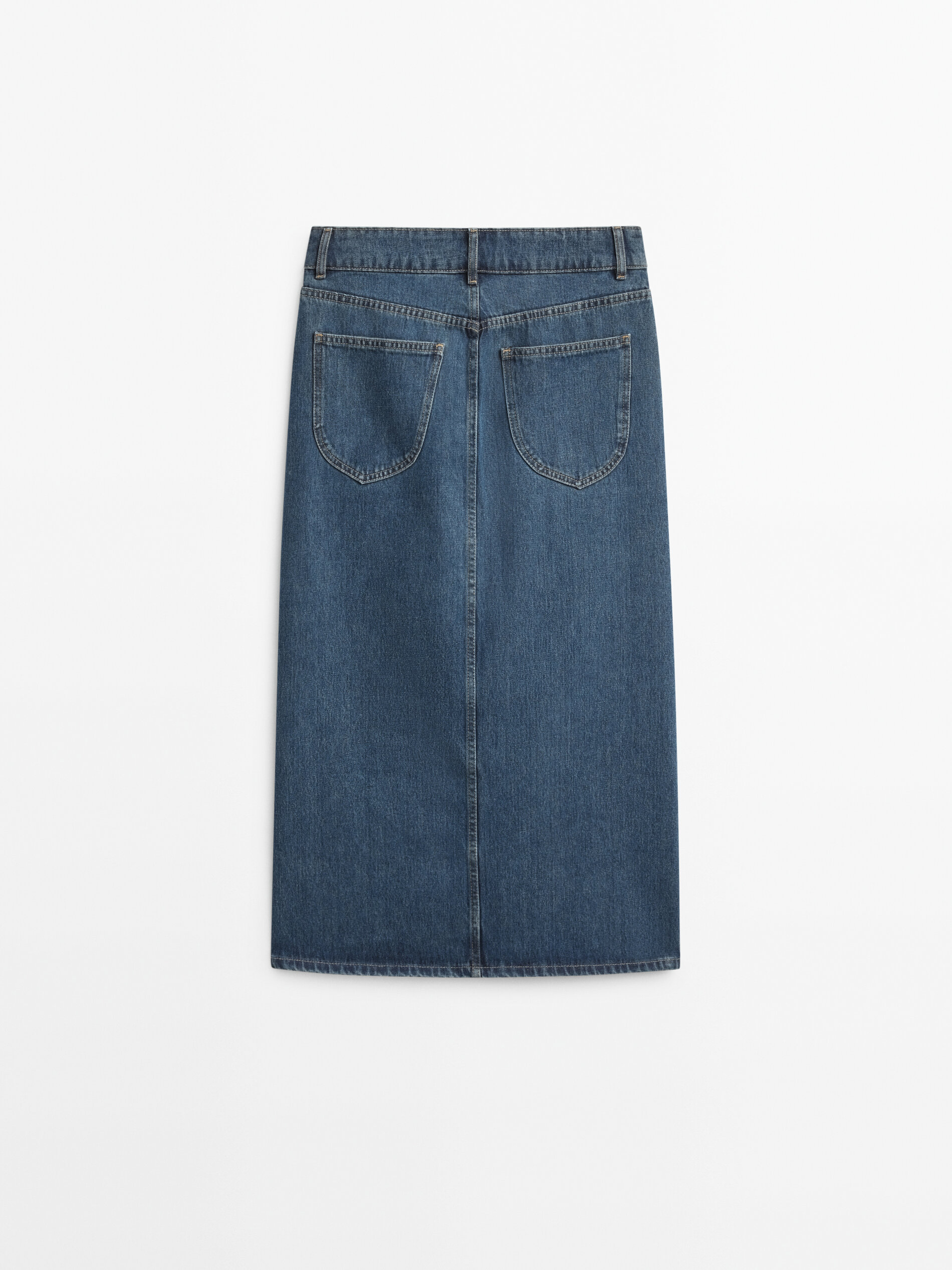 Falda midi denim tiro alto - AZUL MEDIO