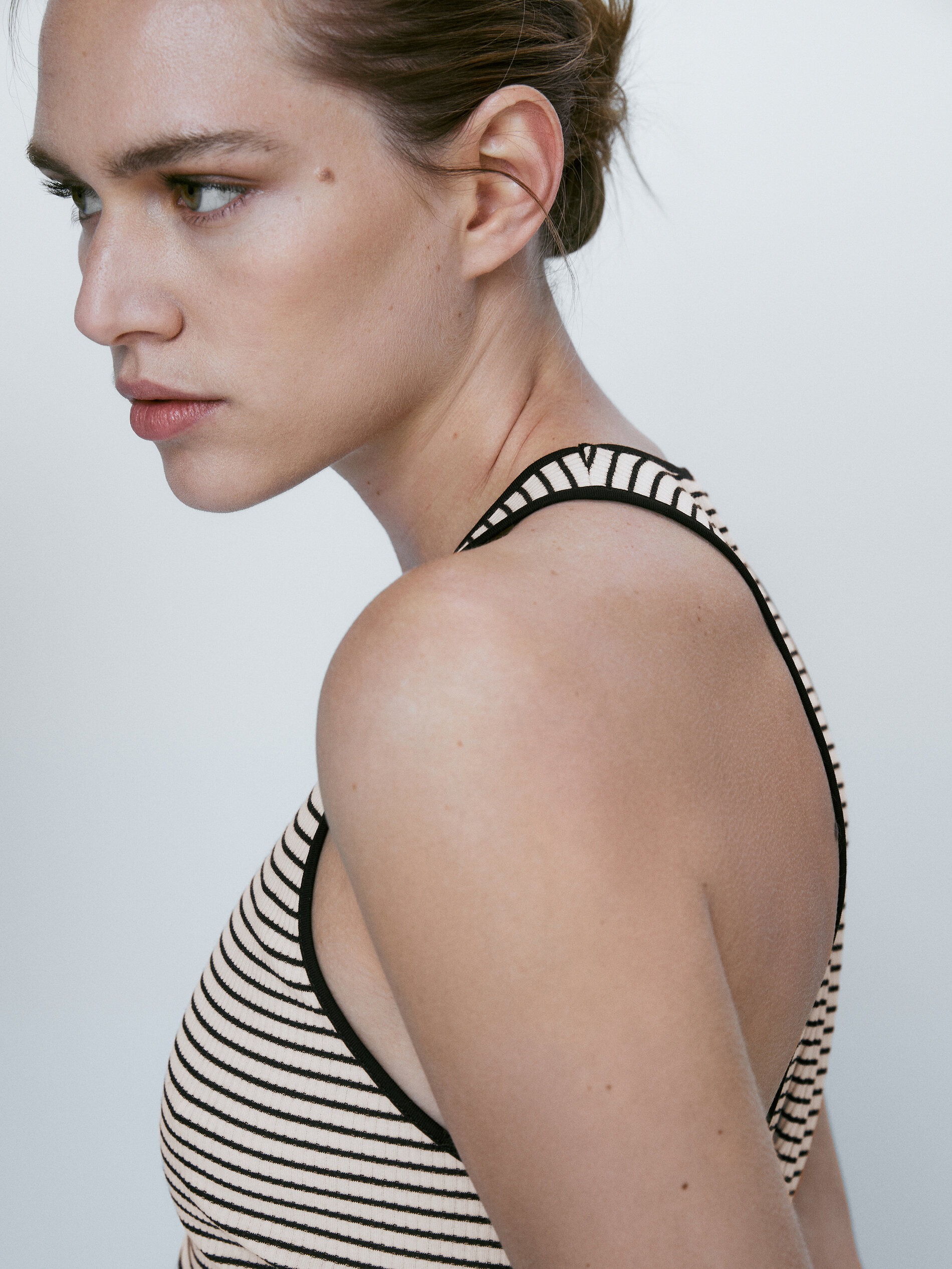 Camiseta rayas algodón sin mangas - CRUDO