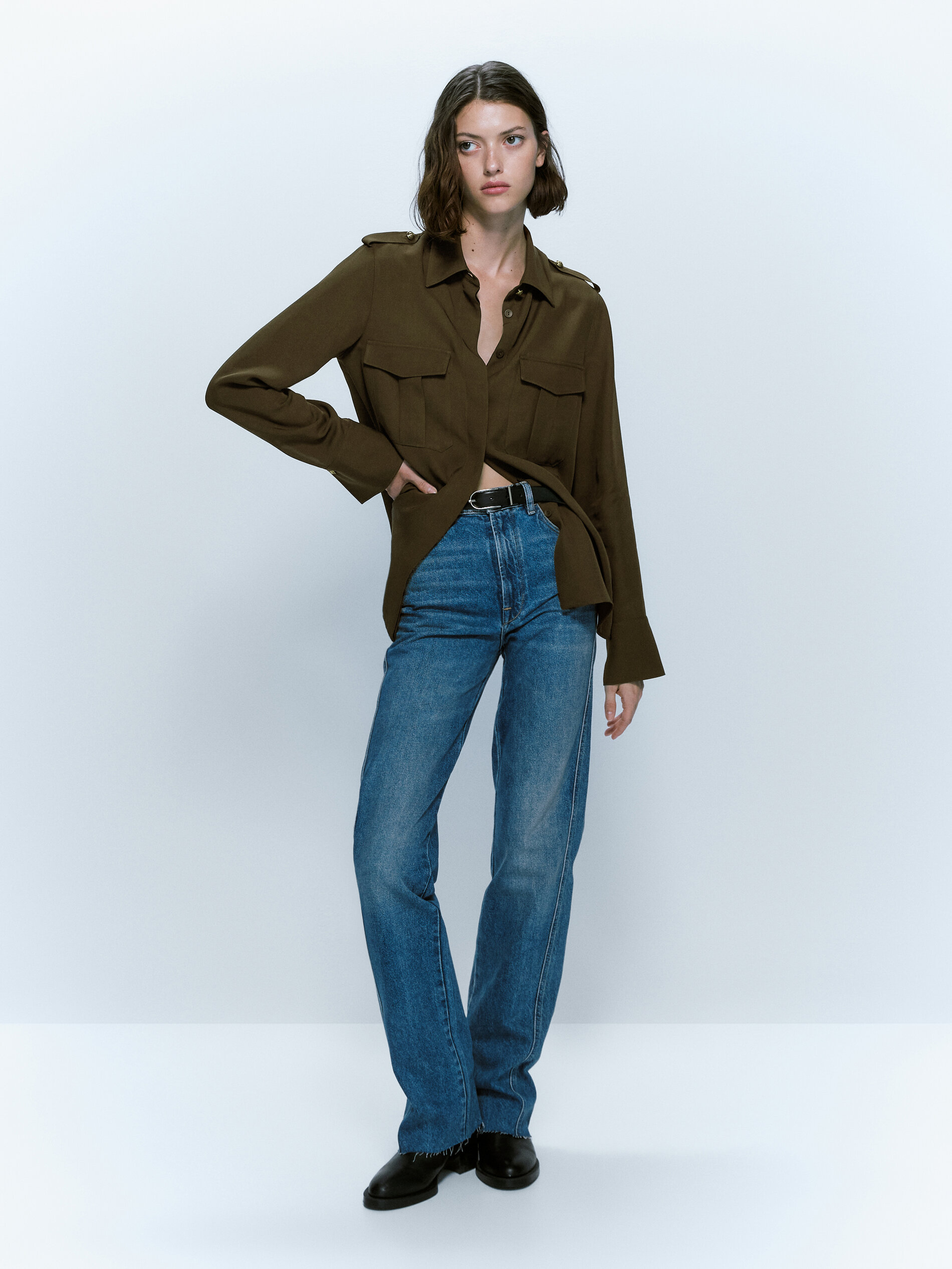 Camisa fluida bolsillos - KAKI