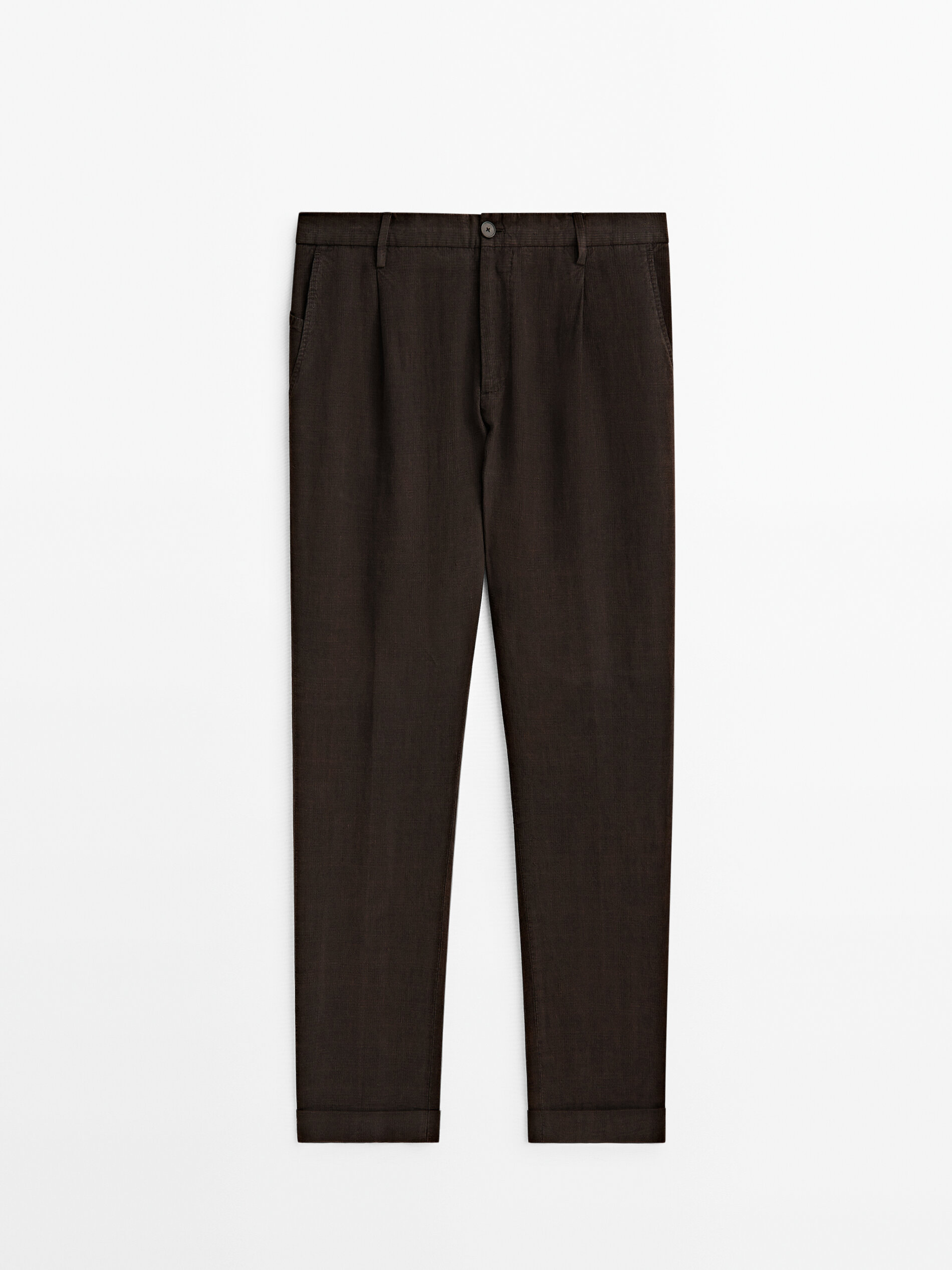 Pantalón traje con lino tintado falso cuadro - MARRÓN