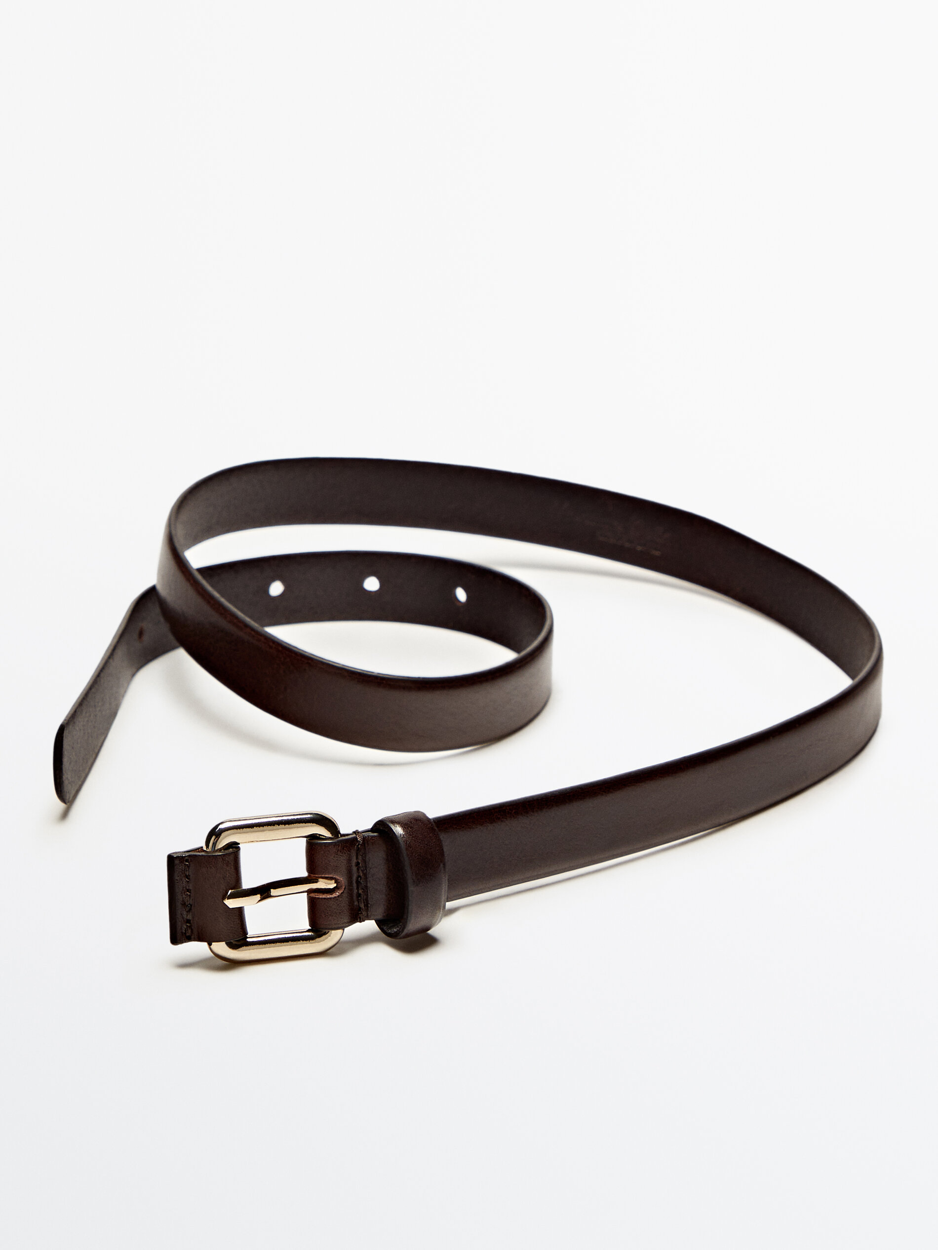Cinturón fino piel hebilla forrada - MARRÓN