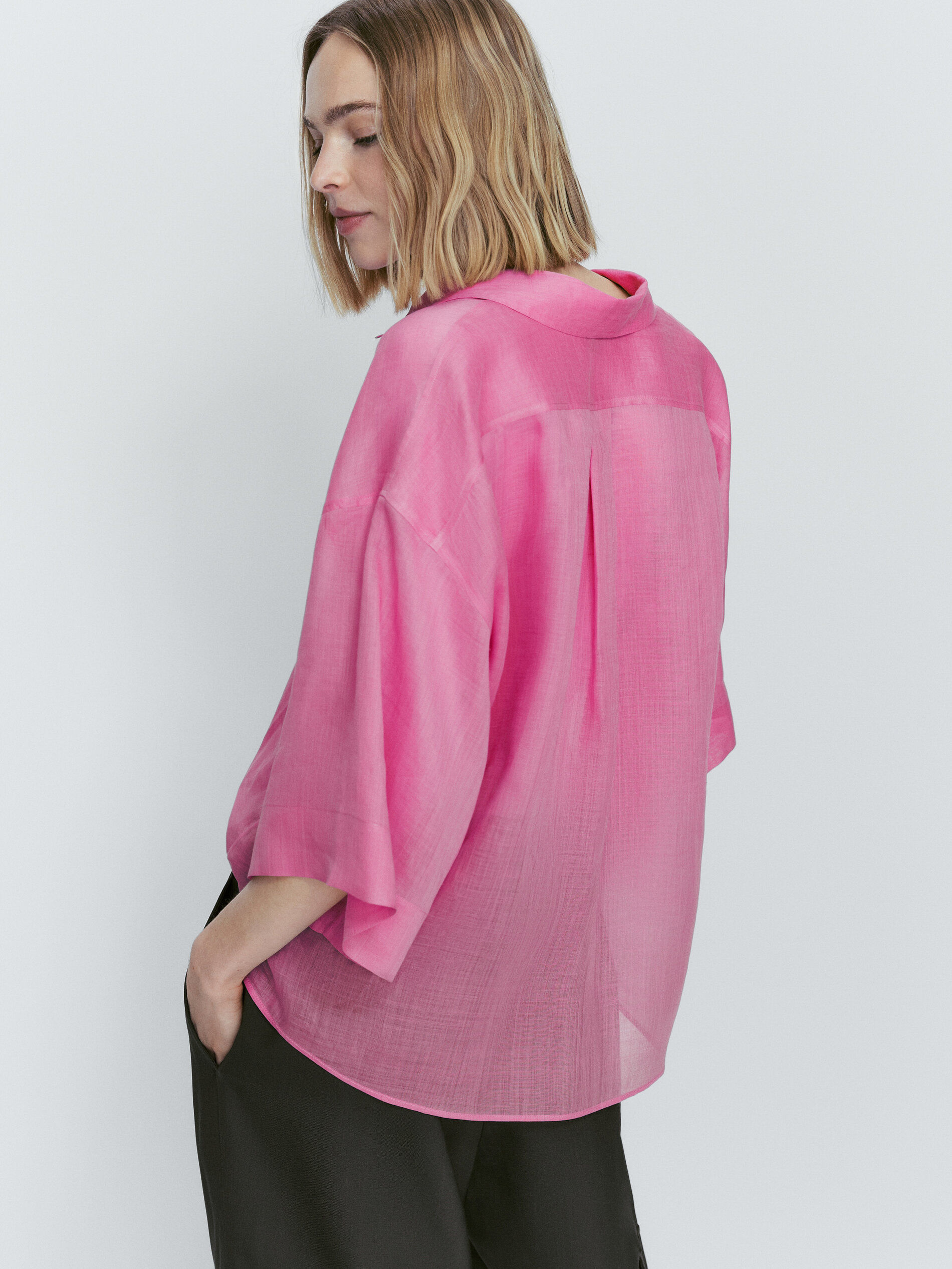 Camisa 100% ramio manga corta - ROSA