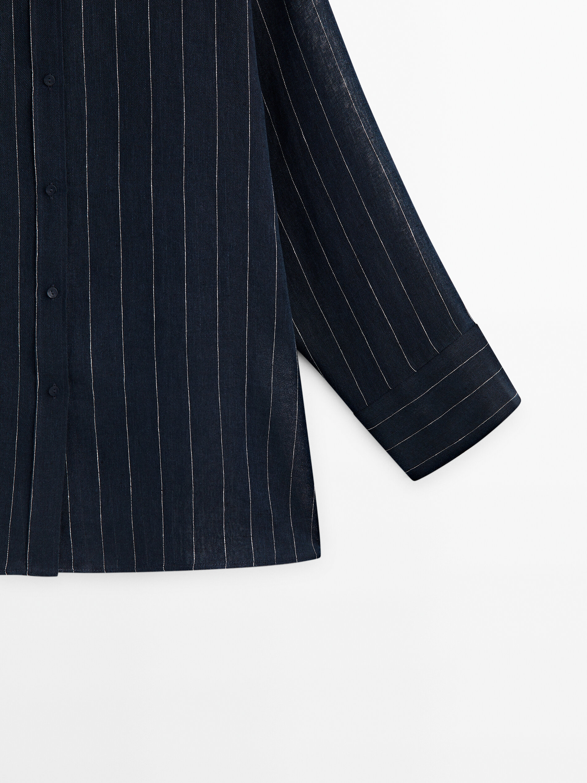 Camisa 100% lino azul marino rayas - AZUL