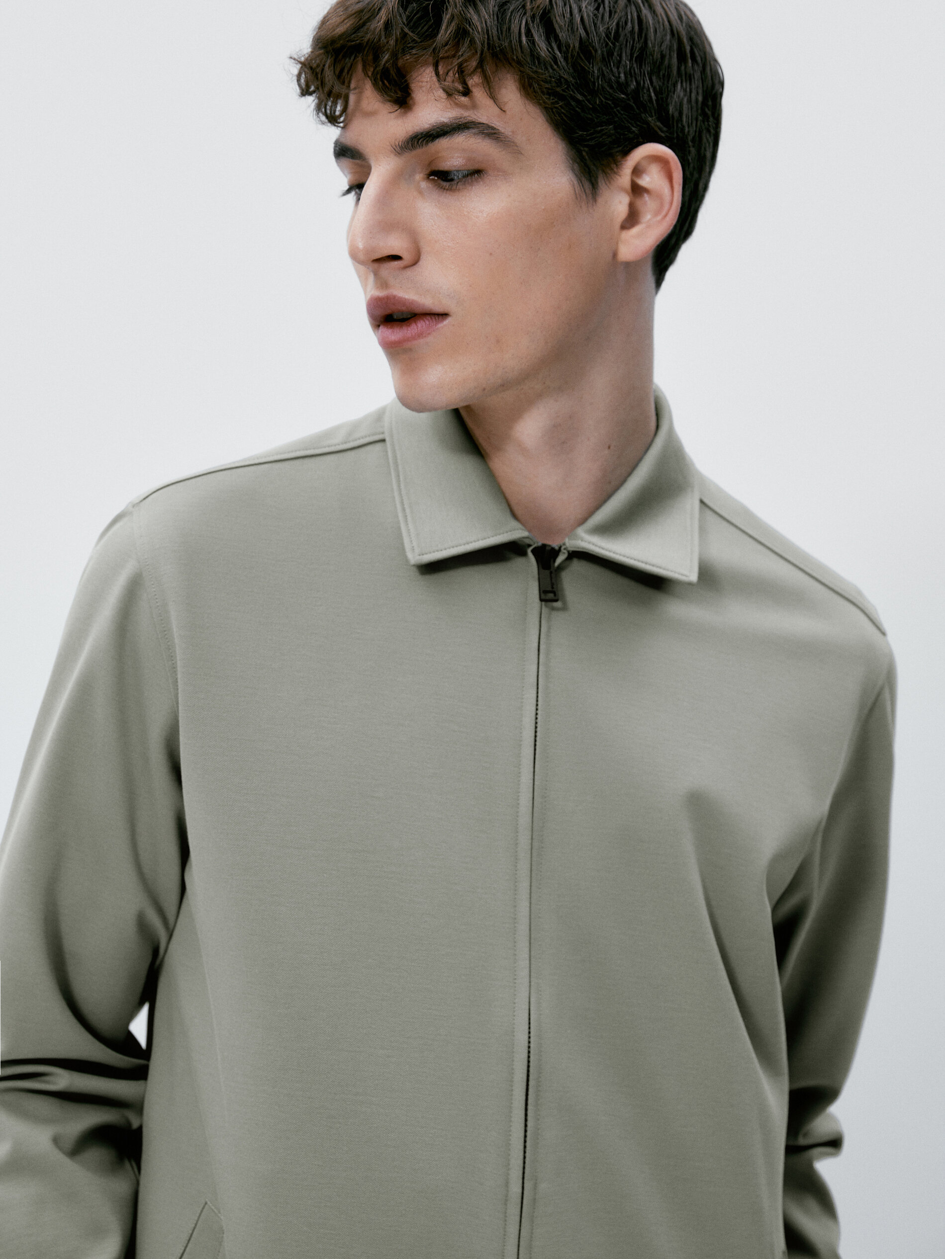 Chaqueta mezcla algodón cremallera - VERDE AGUA