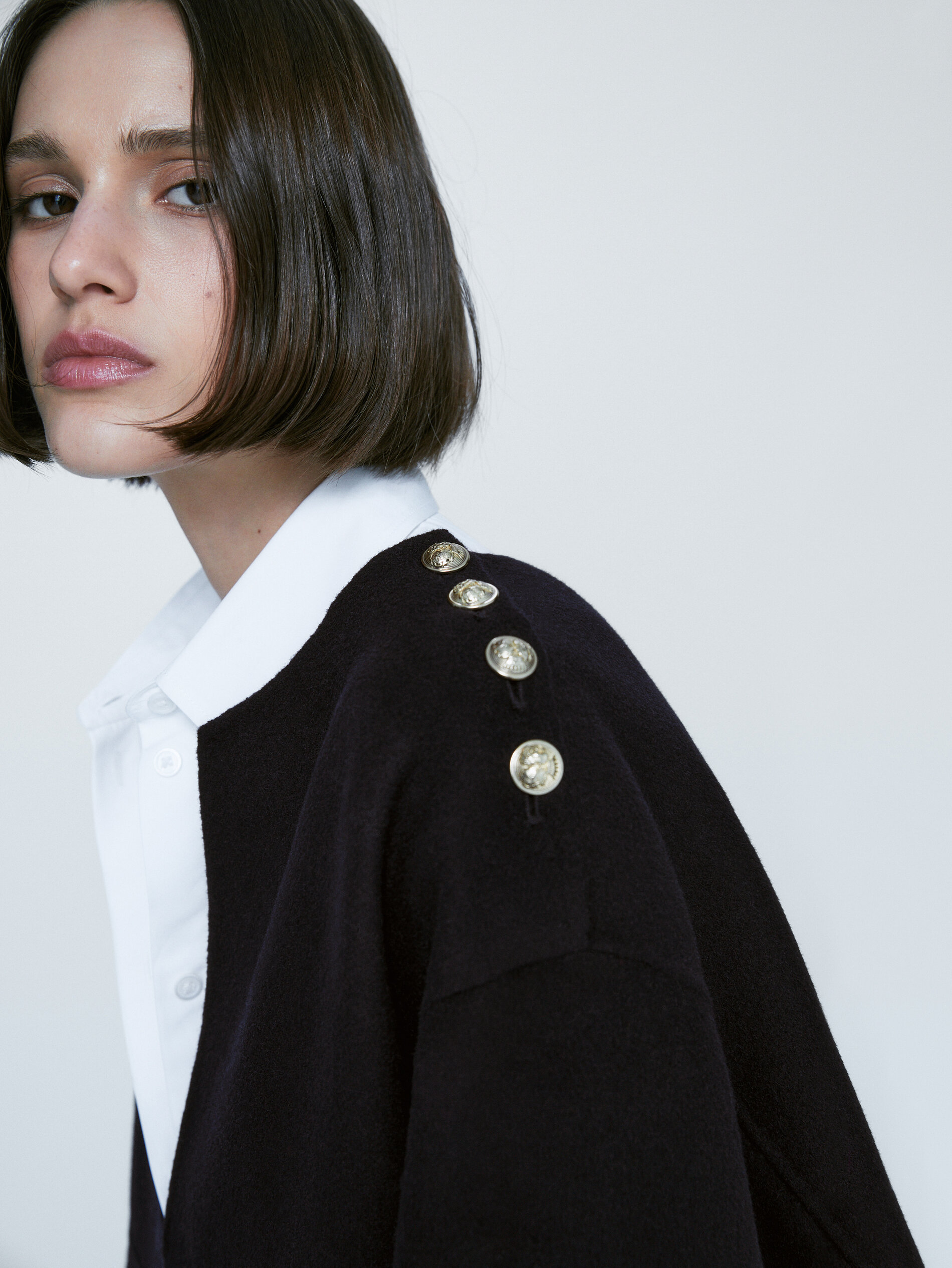 Abrigo corto mezcla lana botones dorados - AZUL MARINO