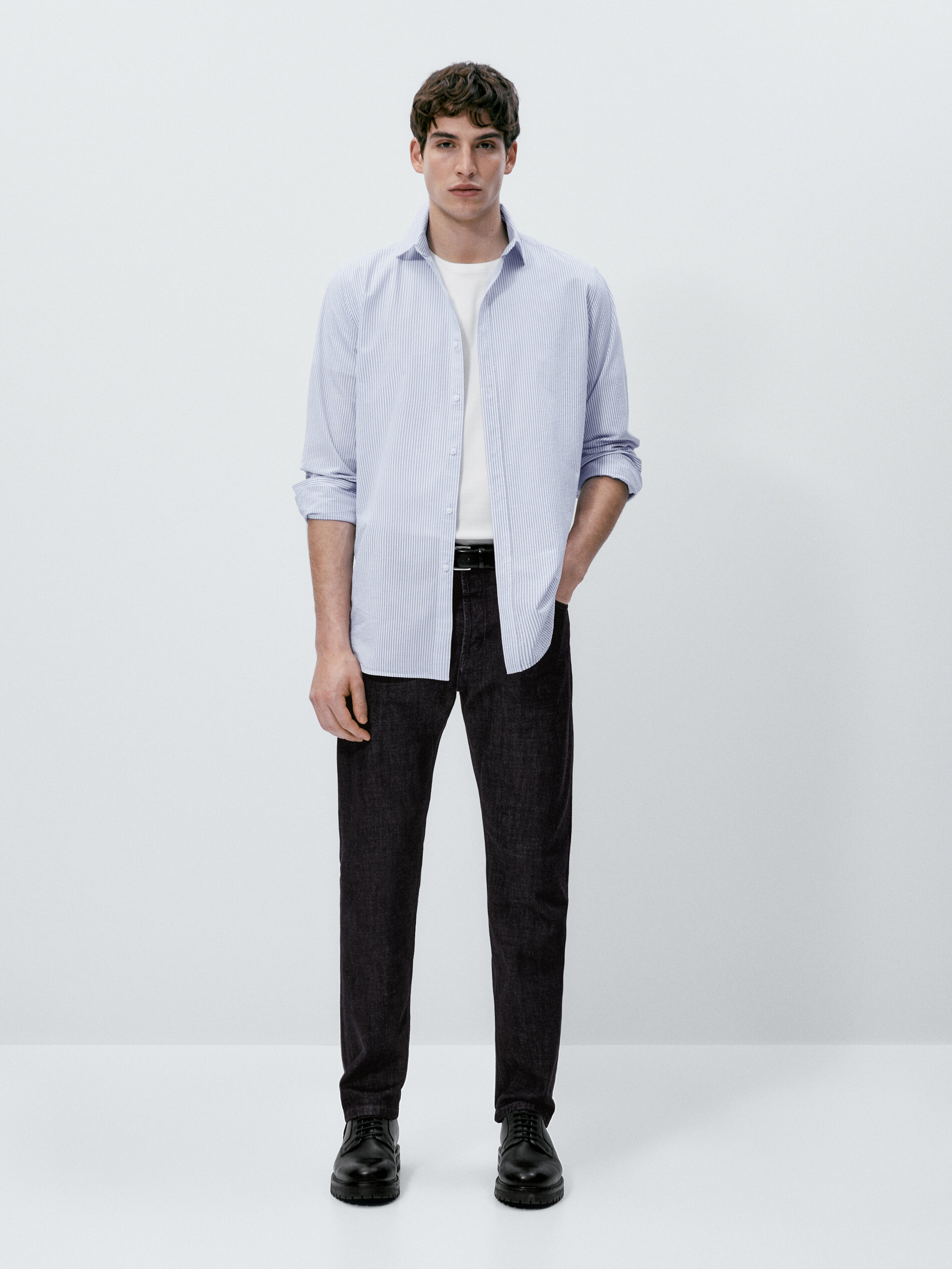 Camisa rayas estructura seersucker regular fit - CELESTE