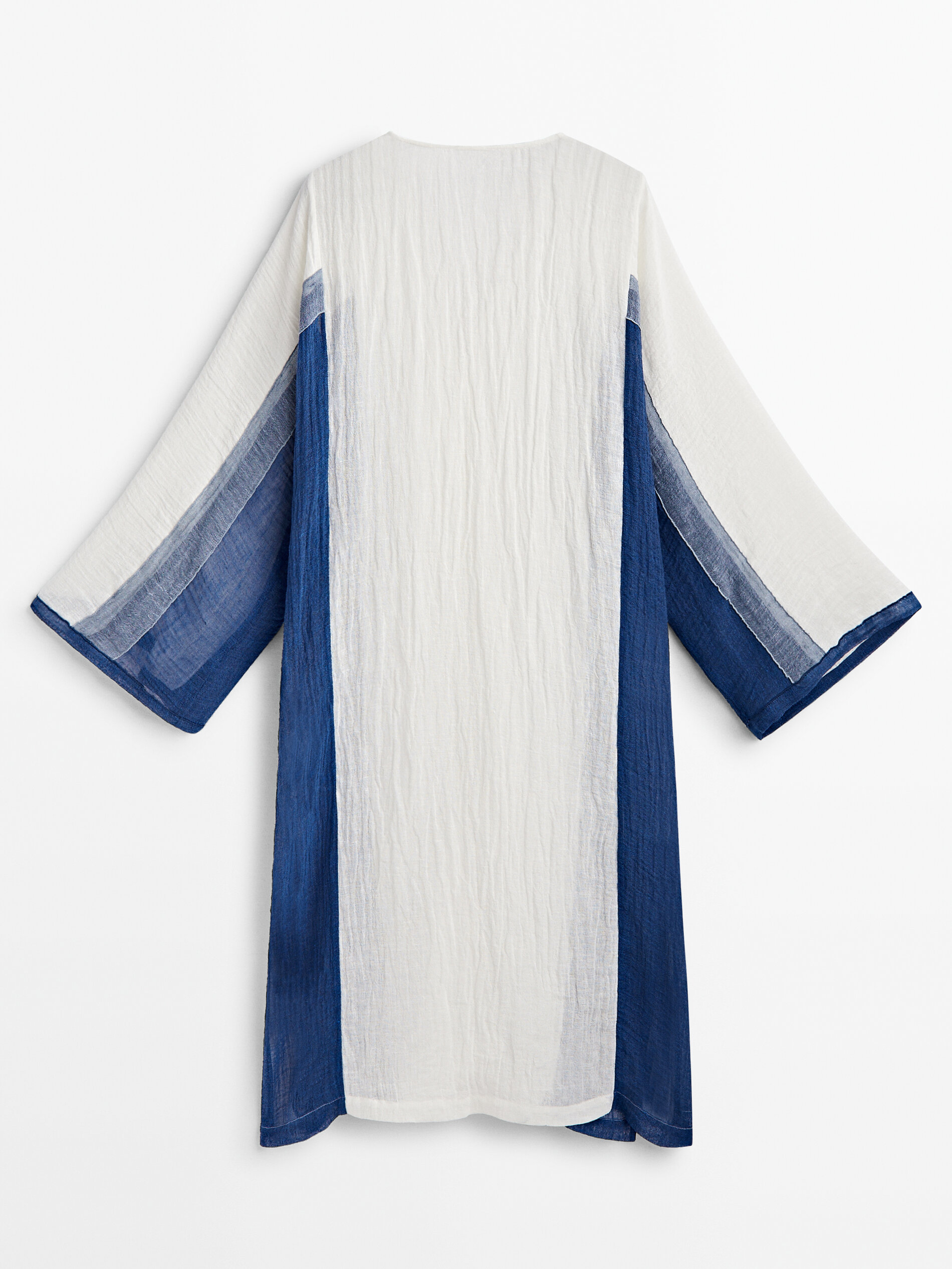 Maxi blusón mezcla lino gofrado combinado - BLANCO