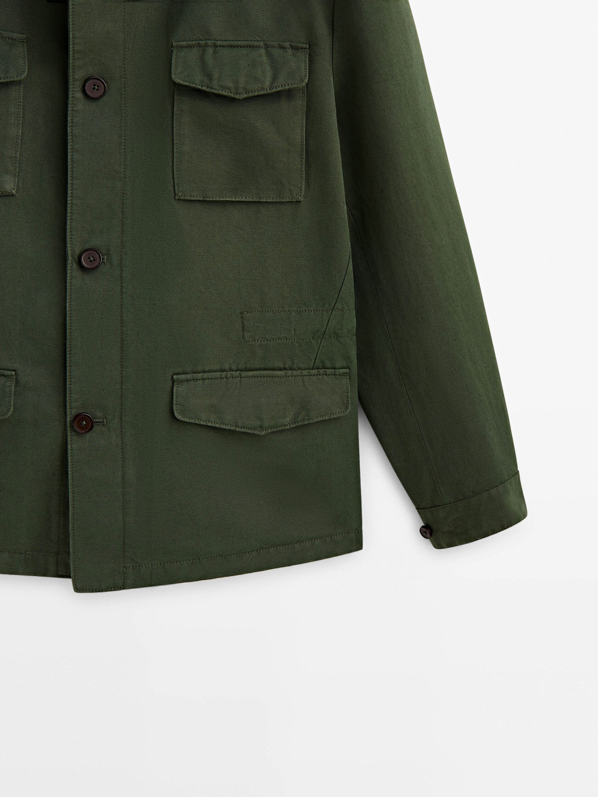 Chaqueta con algodón y lino bolsillos - KAKI