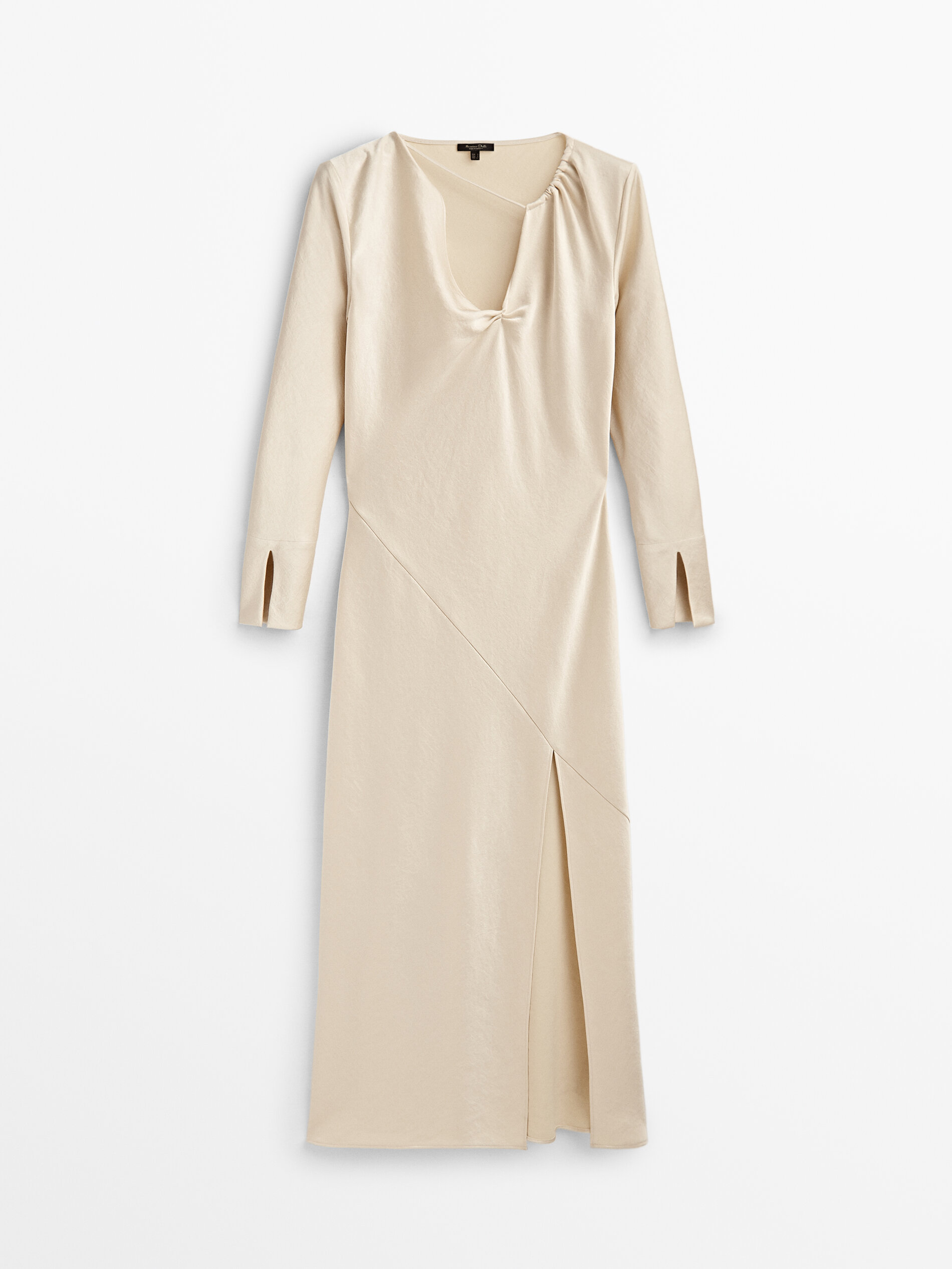 Vestido largo satinado cut out - CHAMPÁN