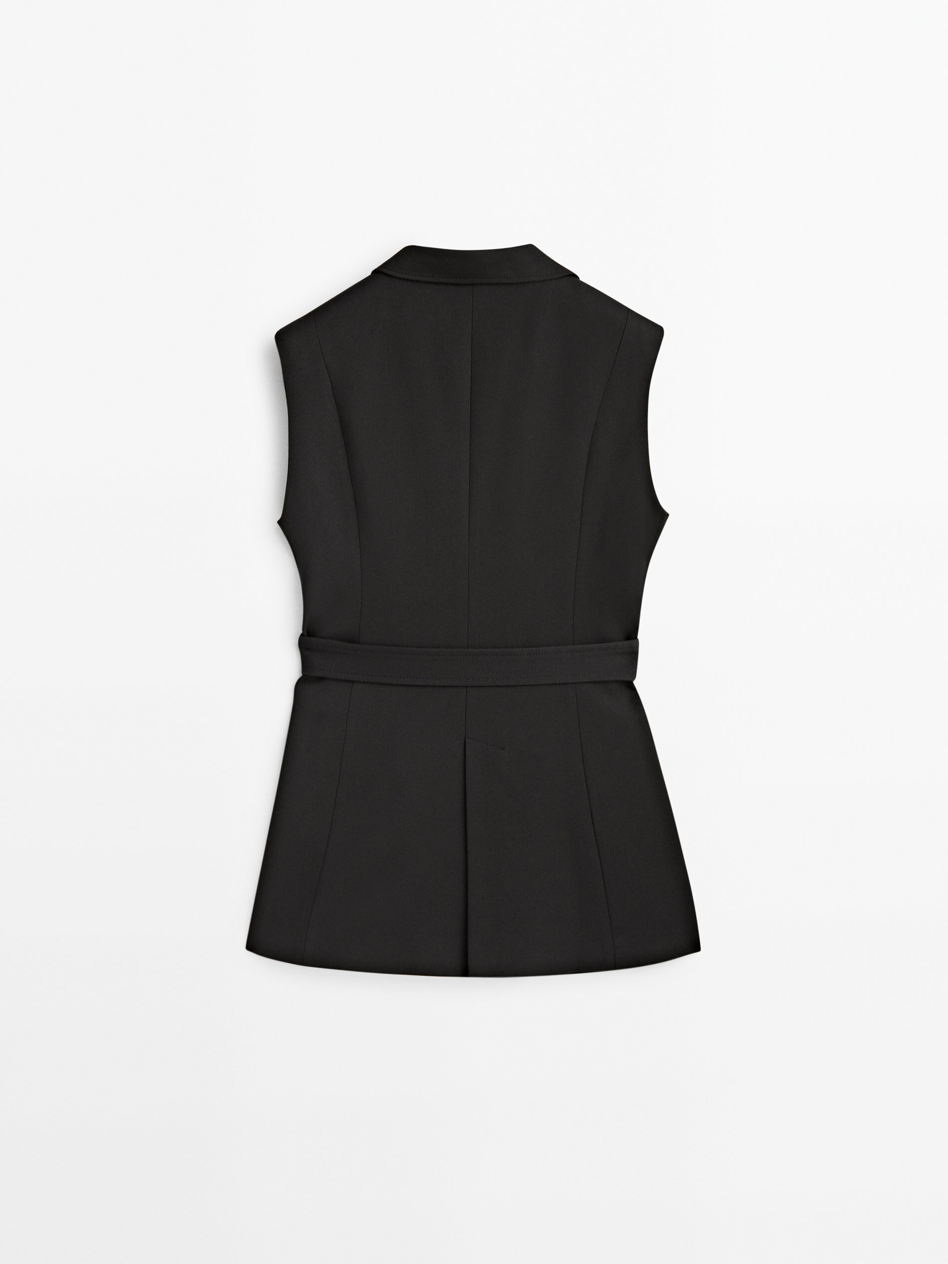 Chaleco negro con cinturón - NEGRO