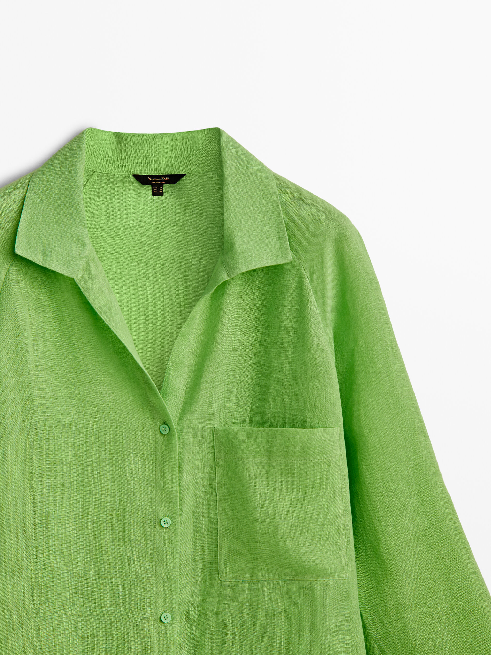 Maxi blusón camisero 100% lino bolsillo - VERDE CLARO