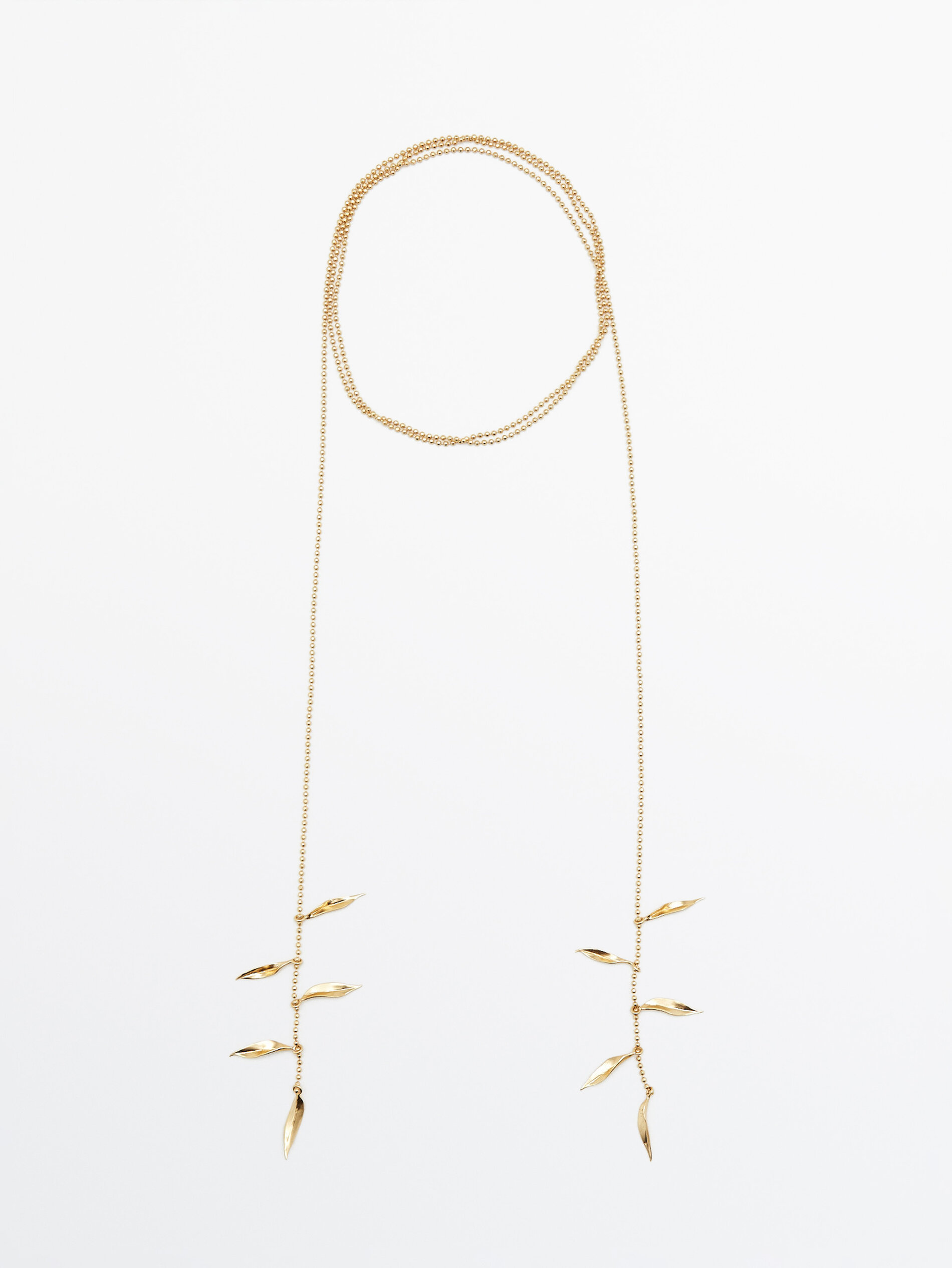 Collar largo doble con ramas baño oro - DORADO