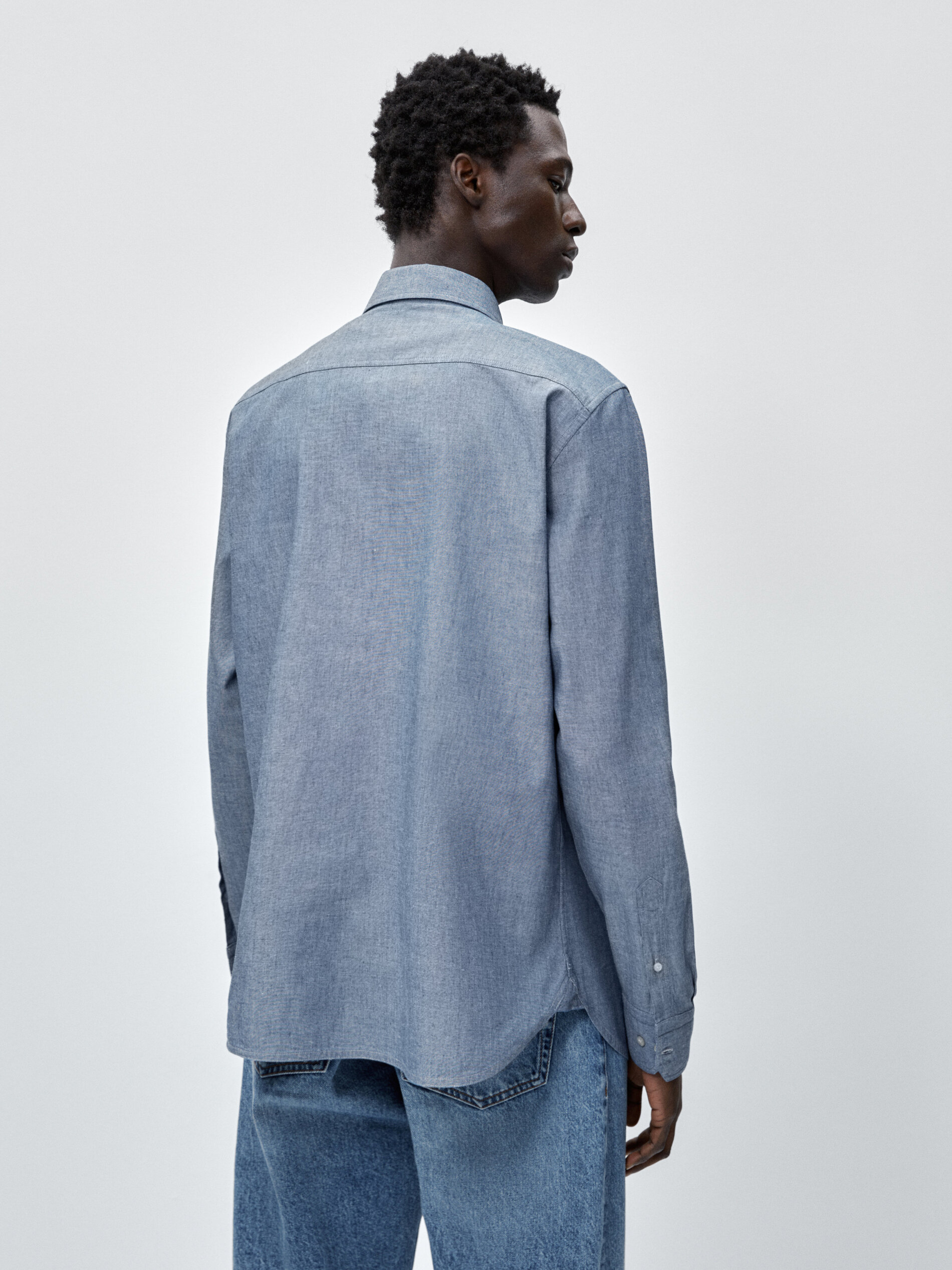 Camisa denim chambray bolsillos regular fit - Azul Claro