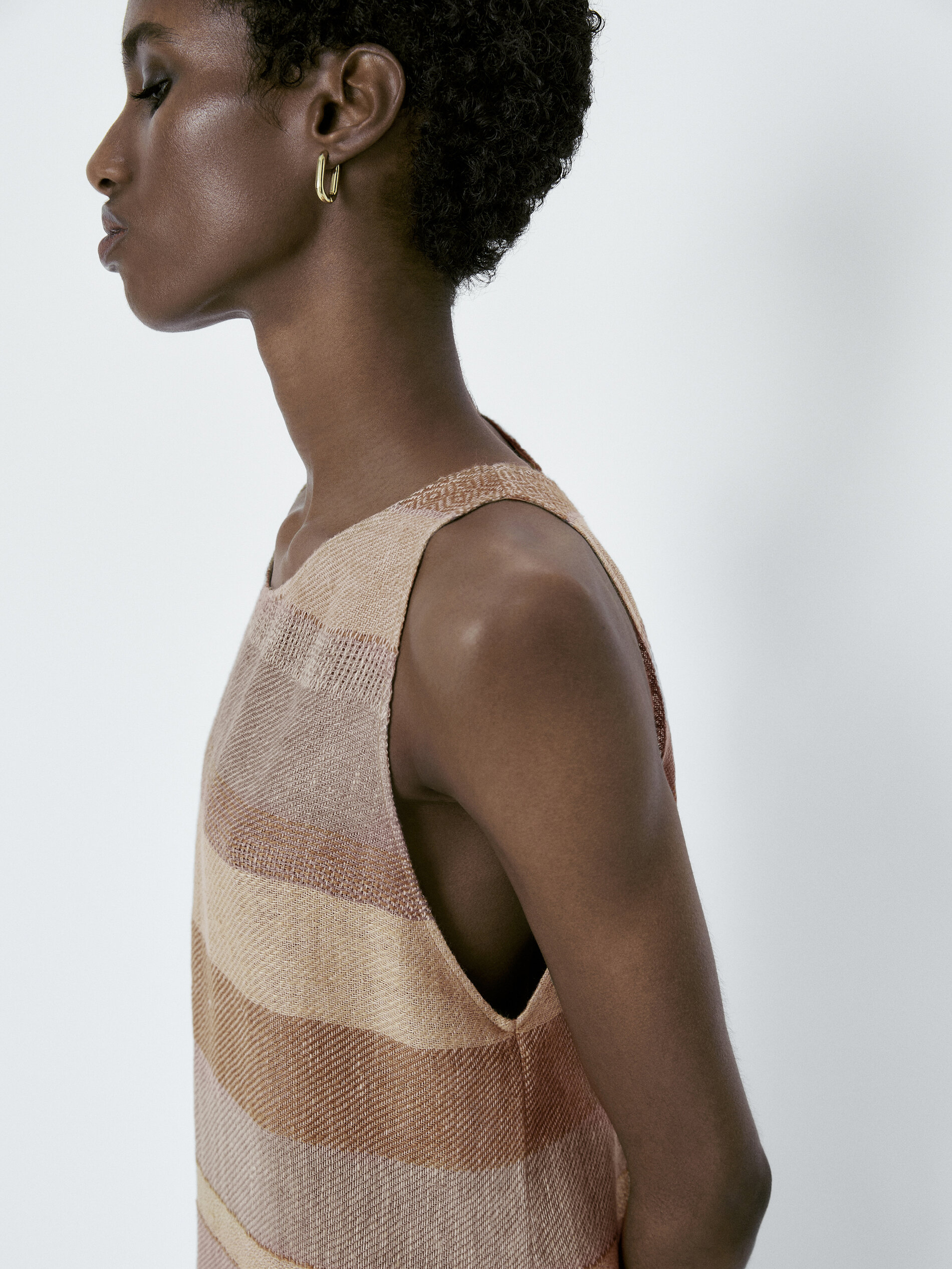 Vestido rústico rayas 100% lino - MARRÓN