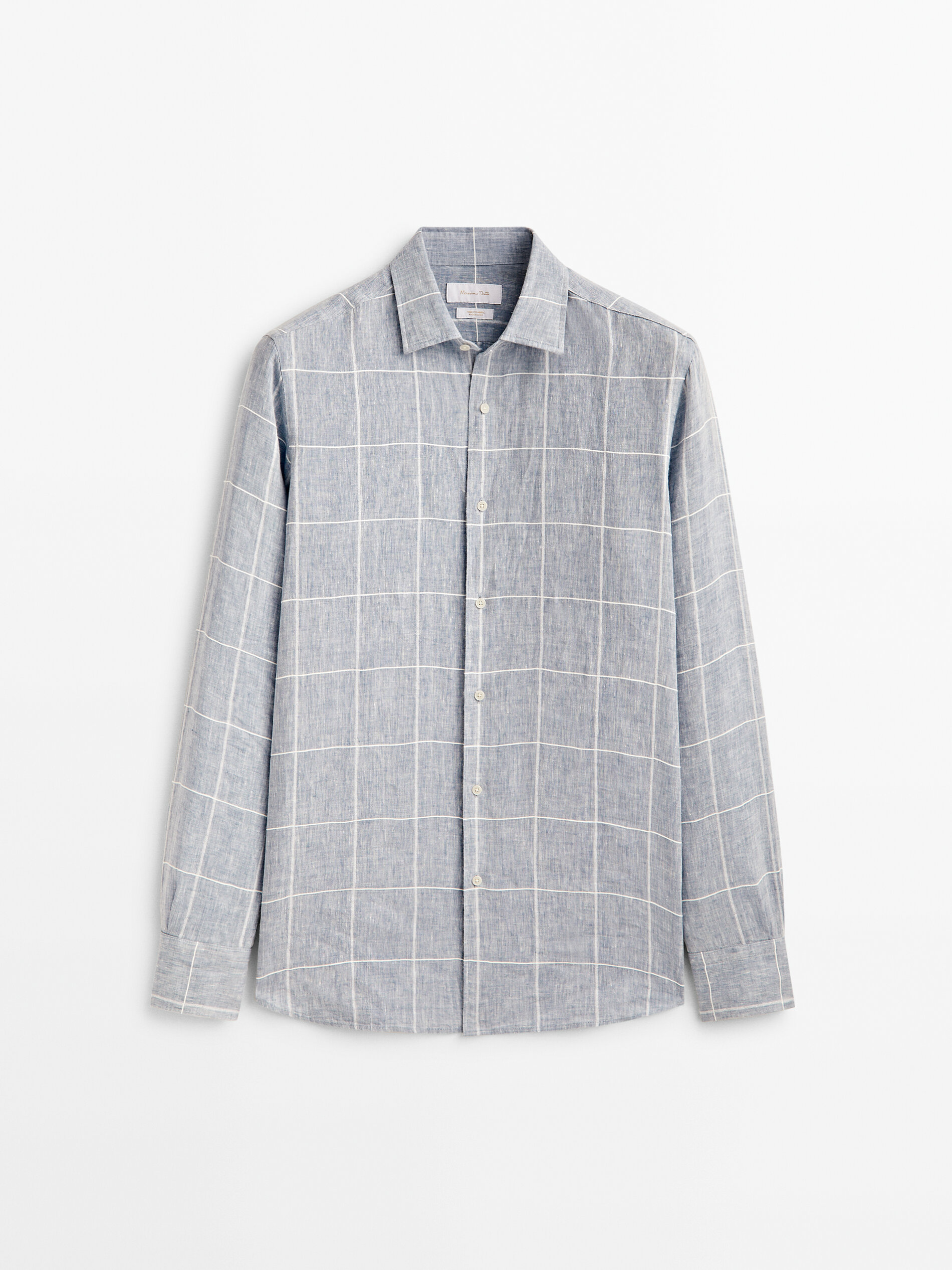 Camisa cuadros mezcla lino slim fit - CELESTE