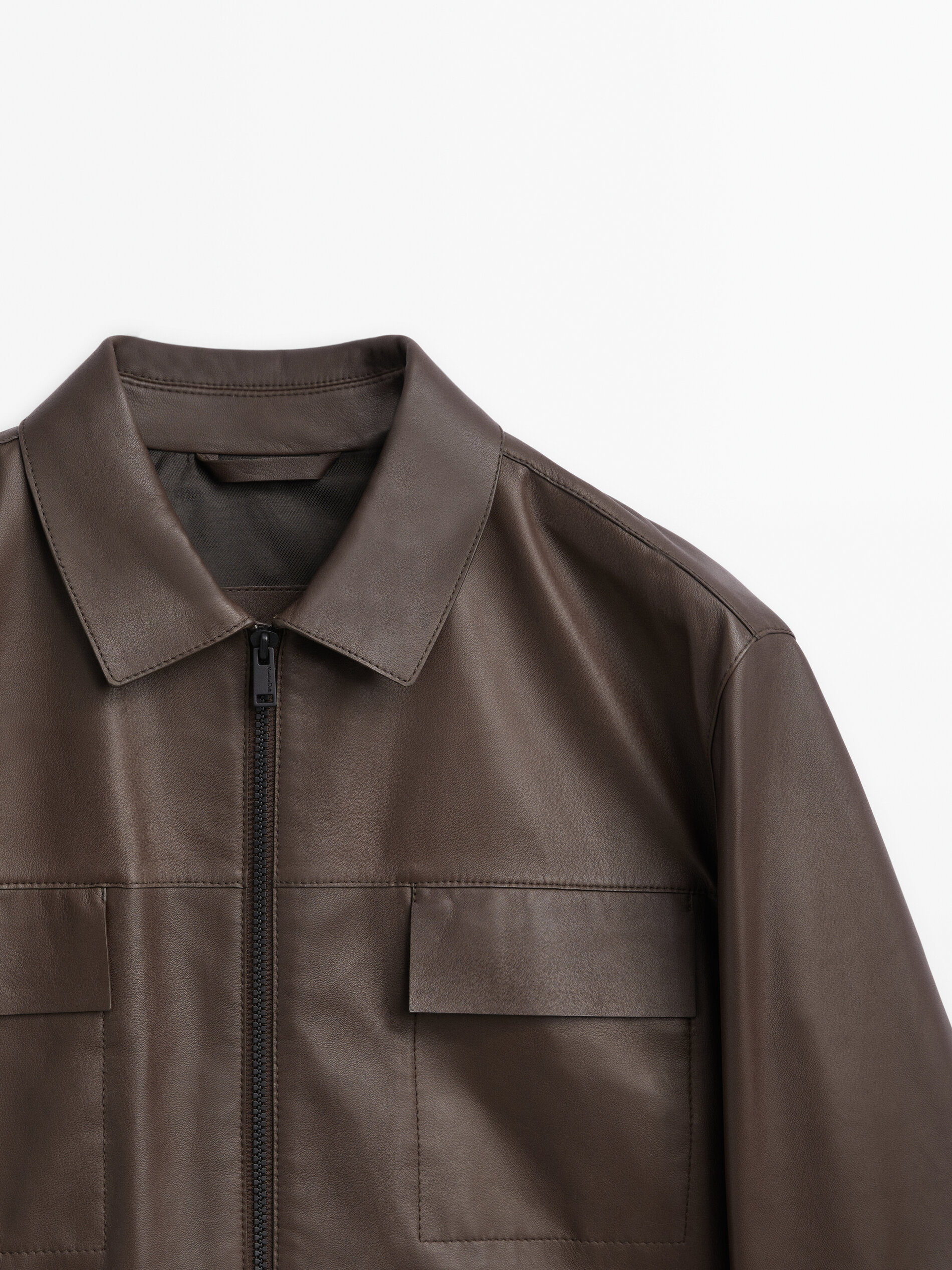 Chaqueta piel napa bolsillos marrón - MARRÓN