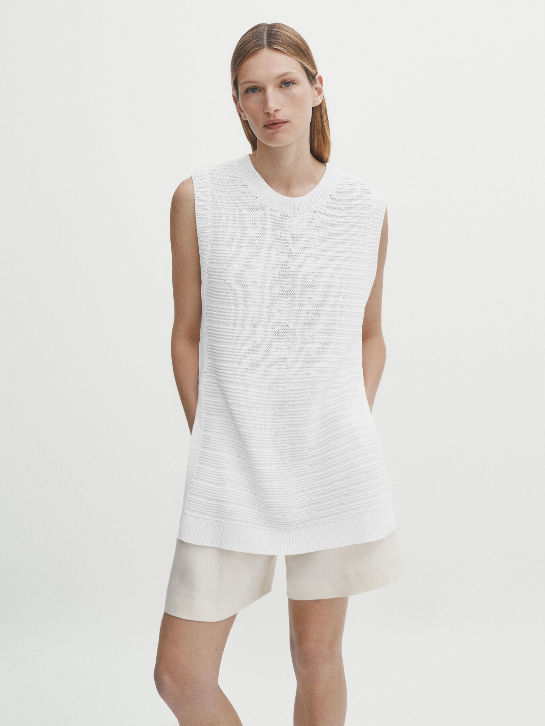 Túnica punto estructura aberturas - BLANCO