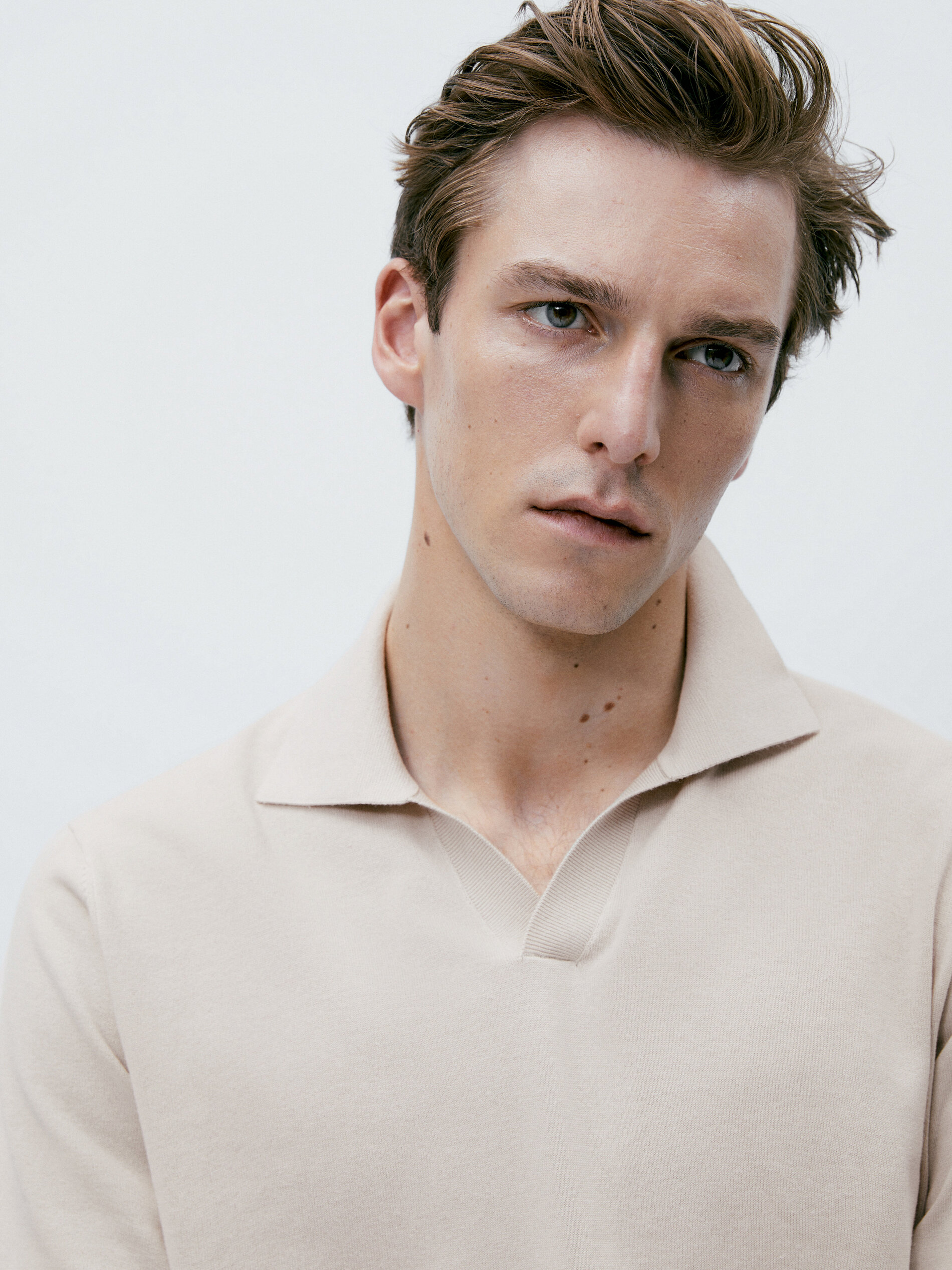 Jersey polo manga corta contraste - Beige