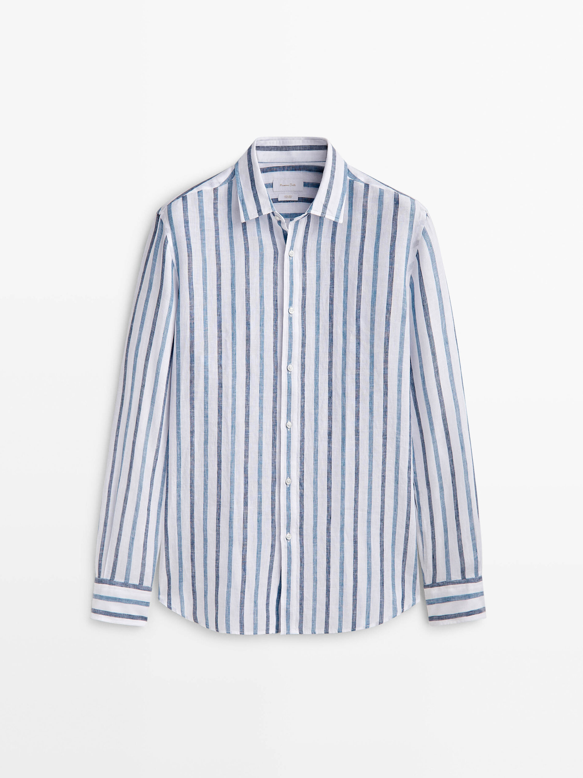 Camisa rayas doble tono lino slim fit - Azul Claro