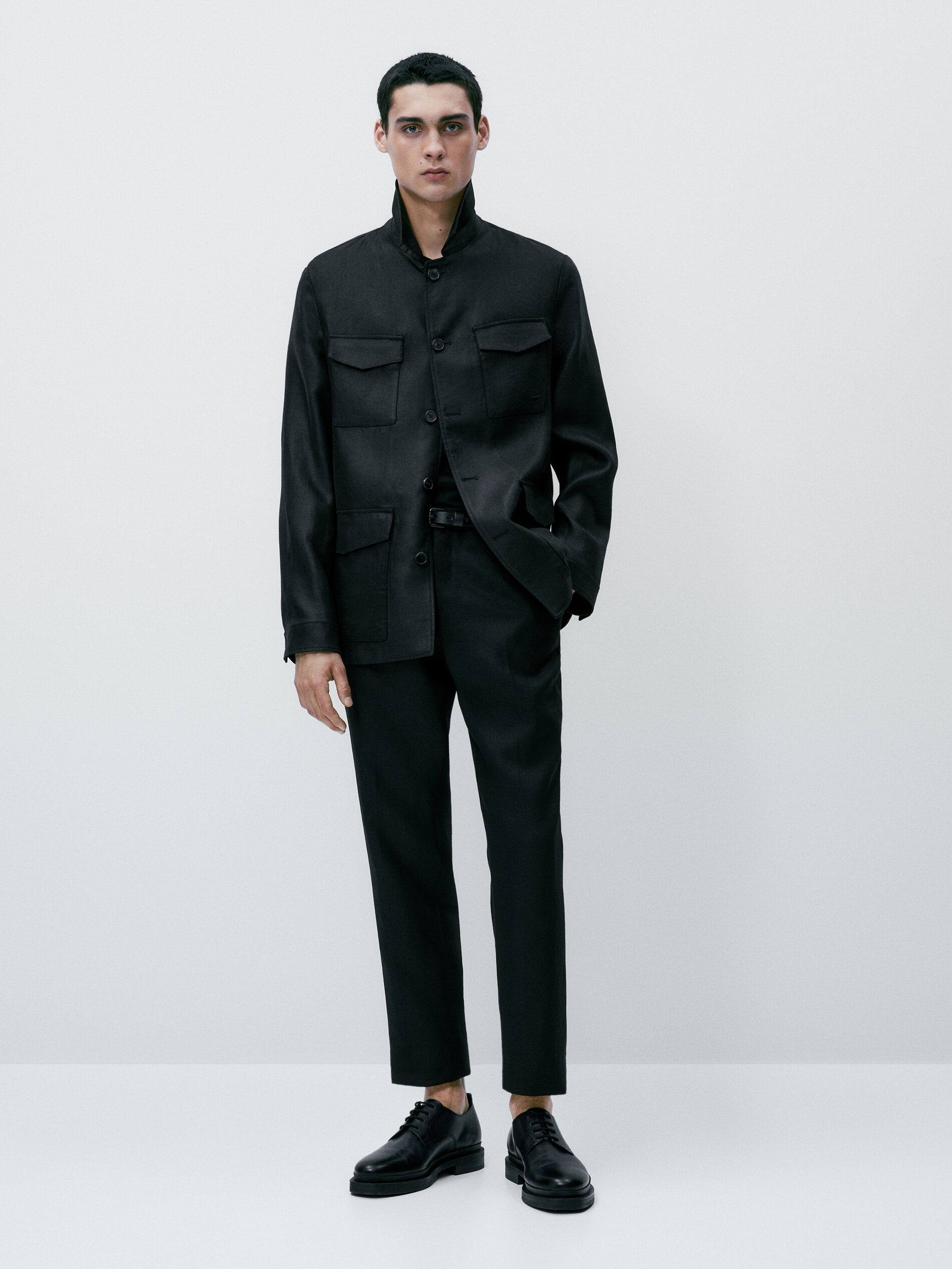 Sobrecamisa sarga 100% lino - NEGRO