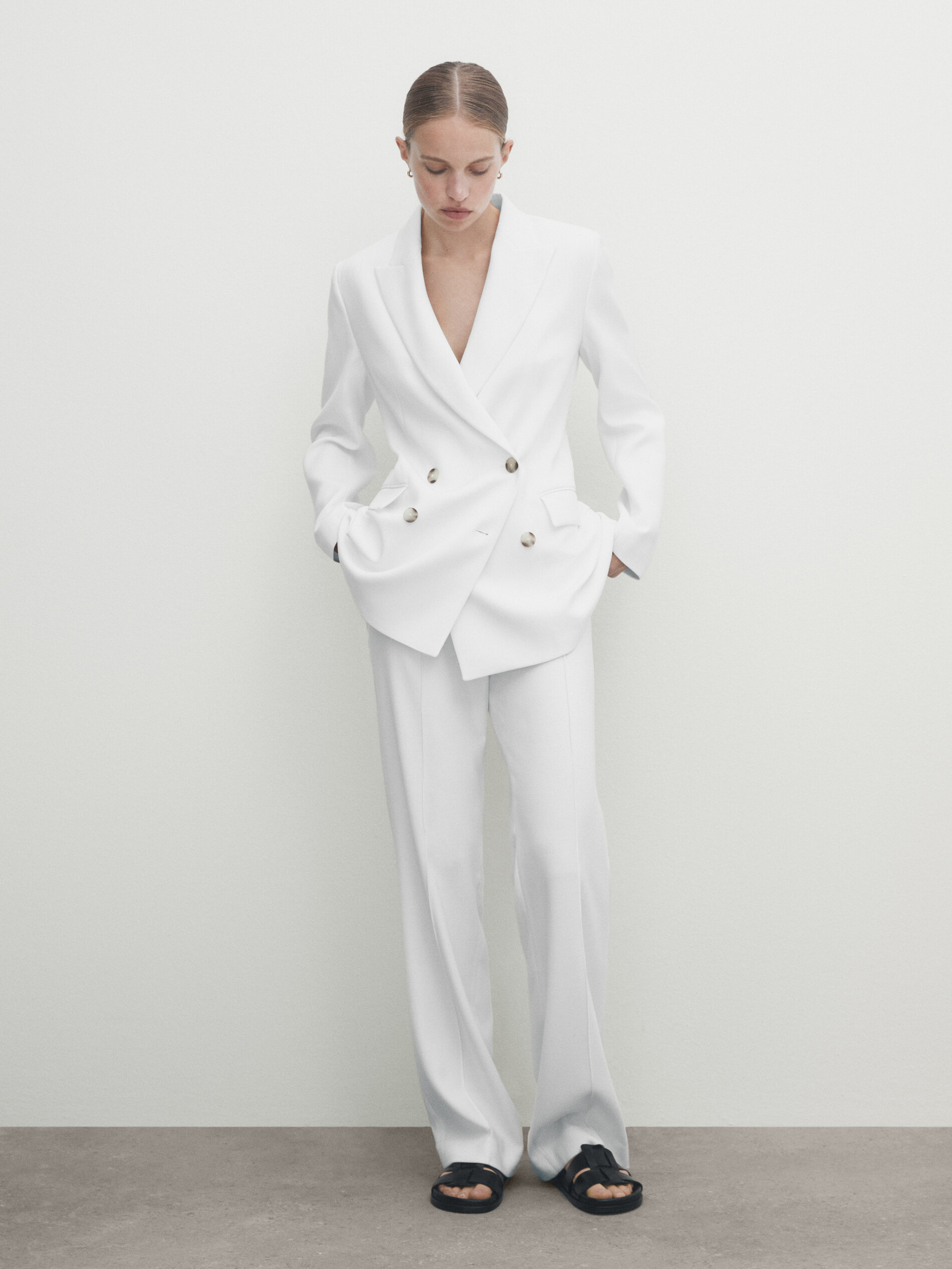 Pantalón traje crepe - BLANCO