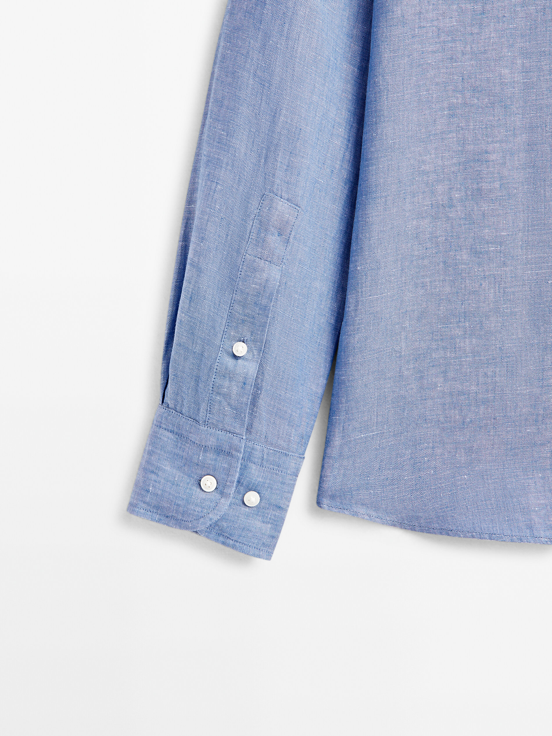 Camisa lino tintado regular fit - AZUL MEDIO