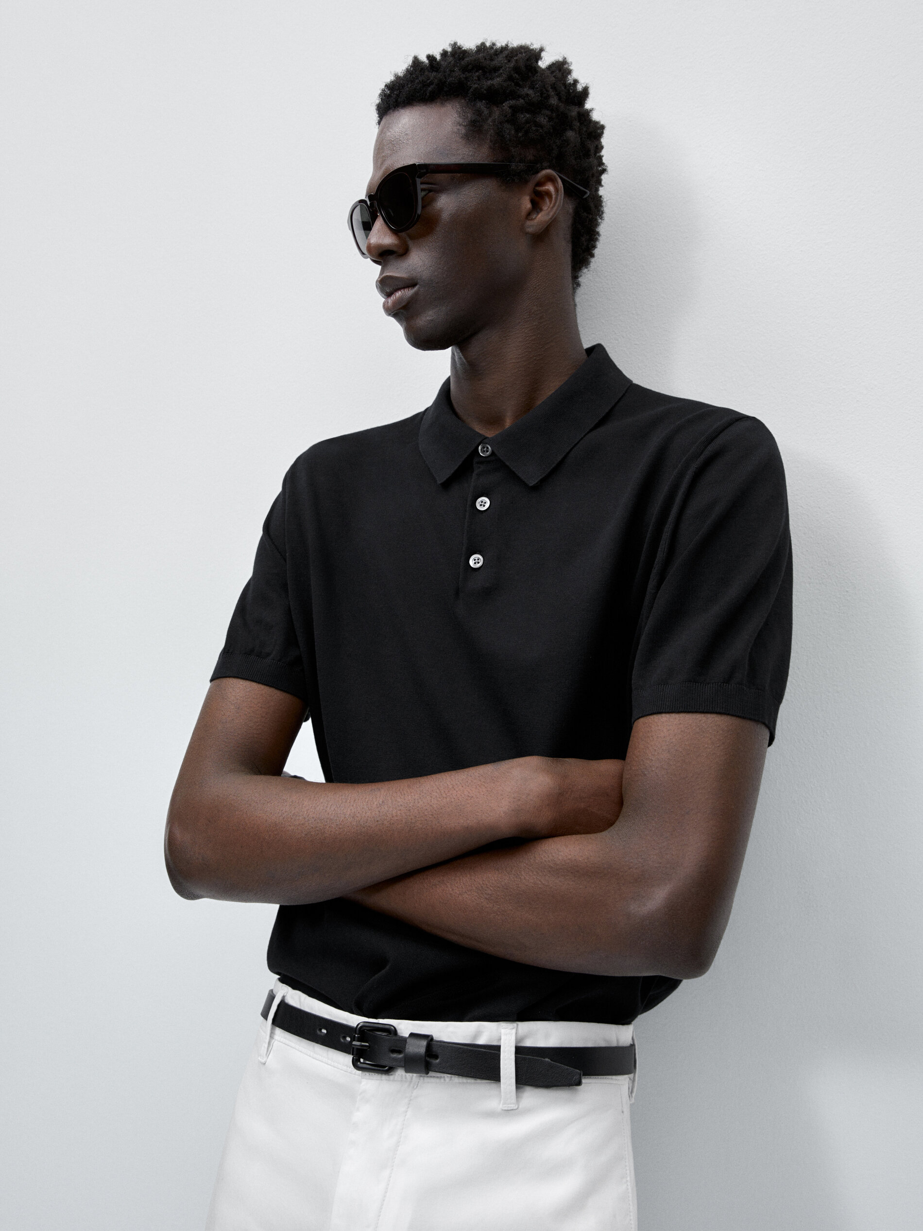 Jersey polo manga corta algodón - NEGRO