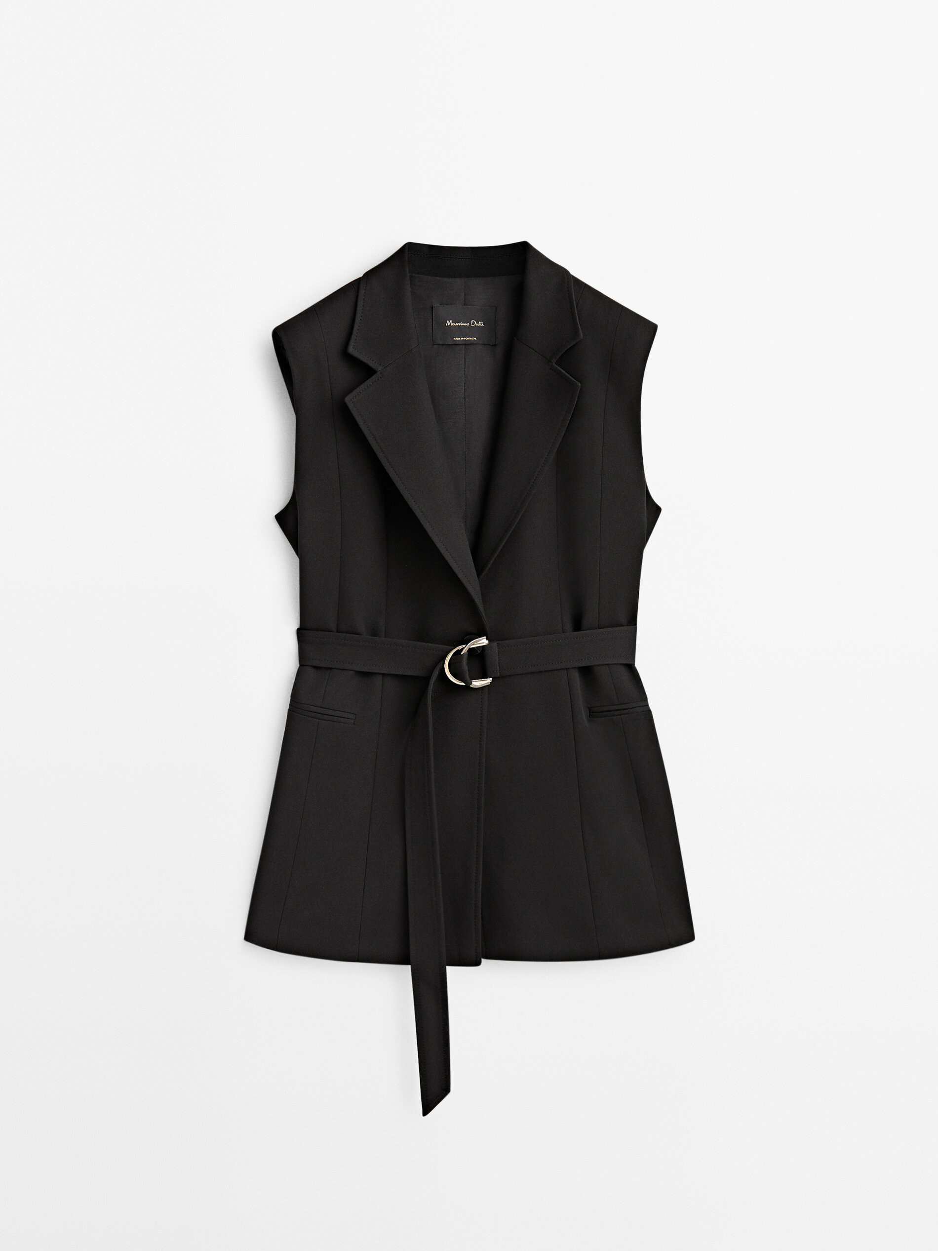 Chaleco negro con cinturón - NEGRO