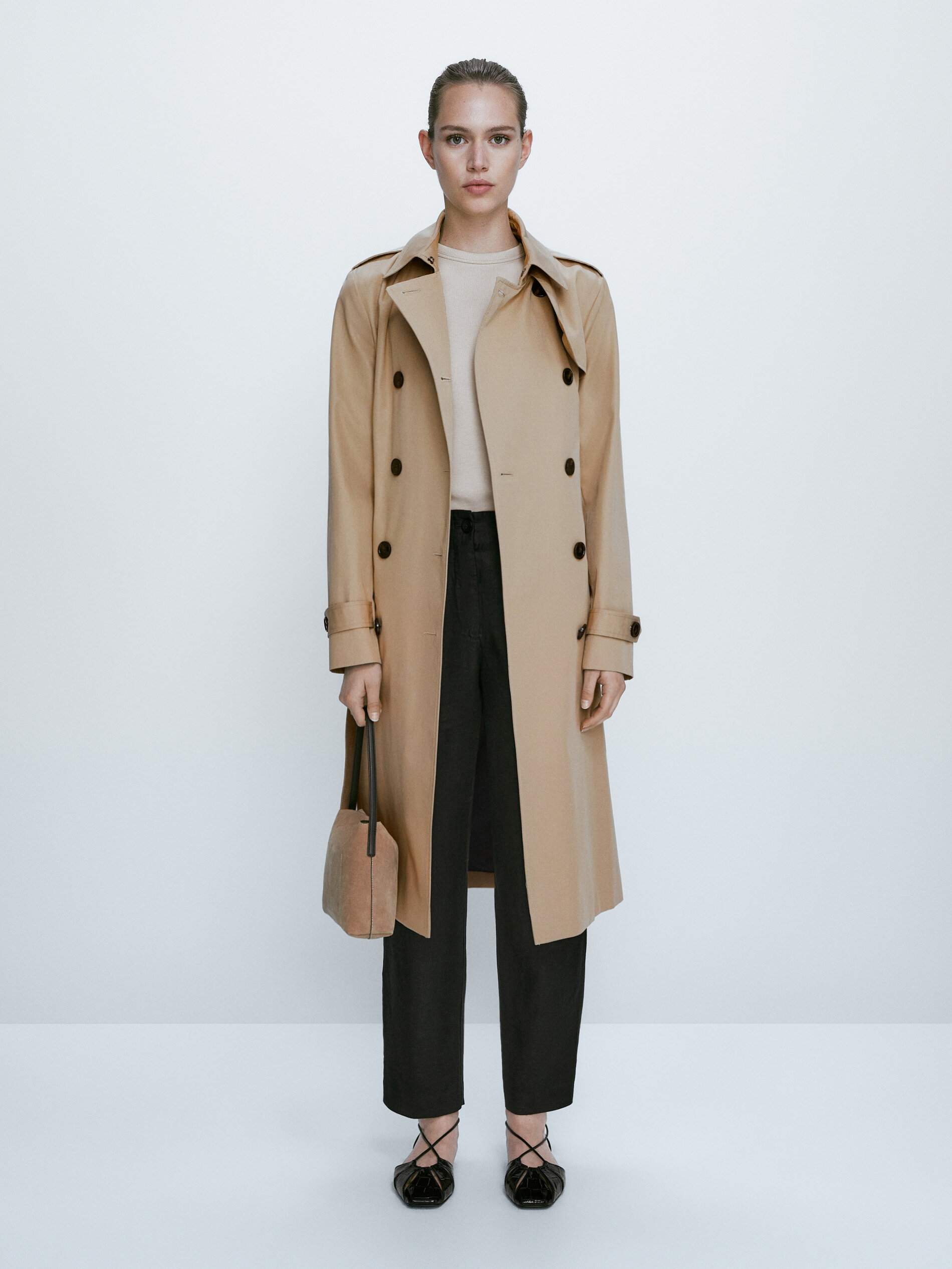 Gabardina con cinturón - CAMEL