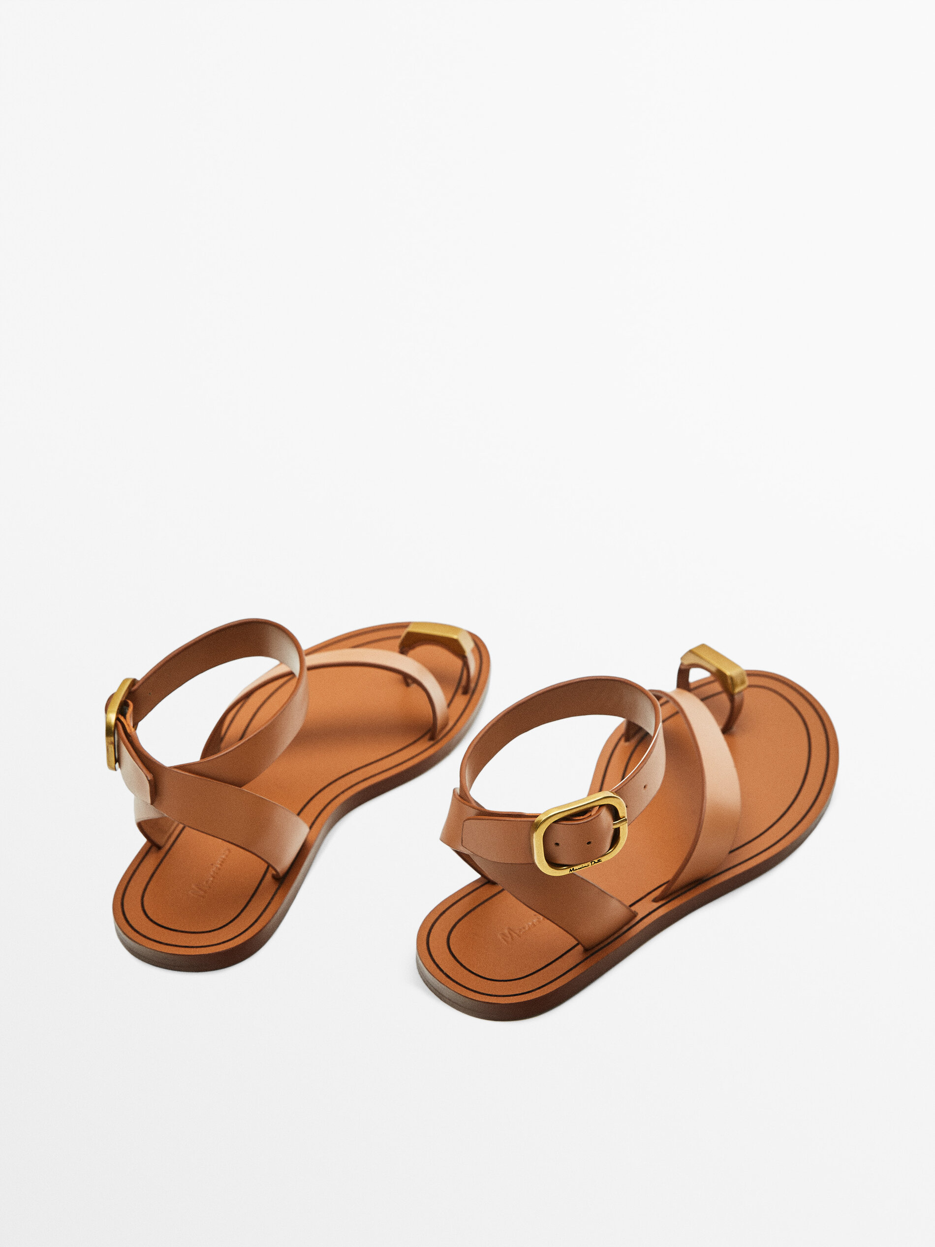 Sandalia plana piel pieza metalizada - CUERO