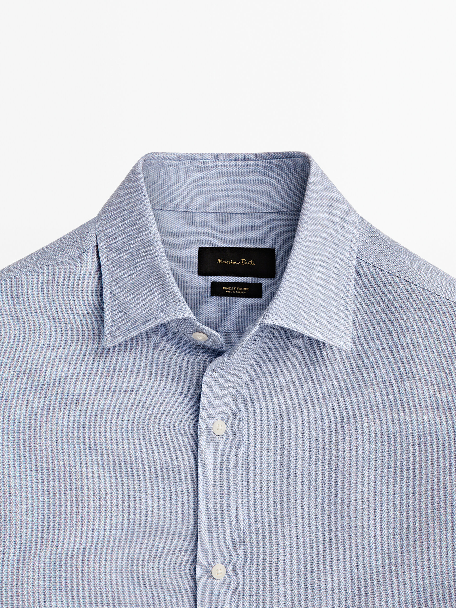 Camisa melange algodón slim fit - CELESTE