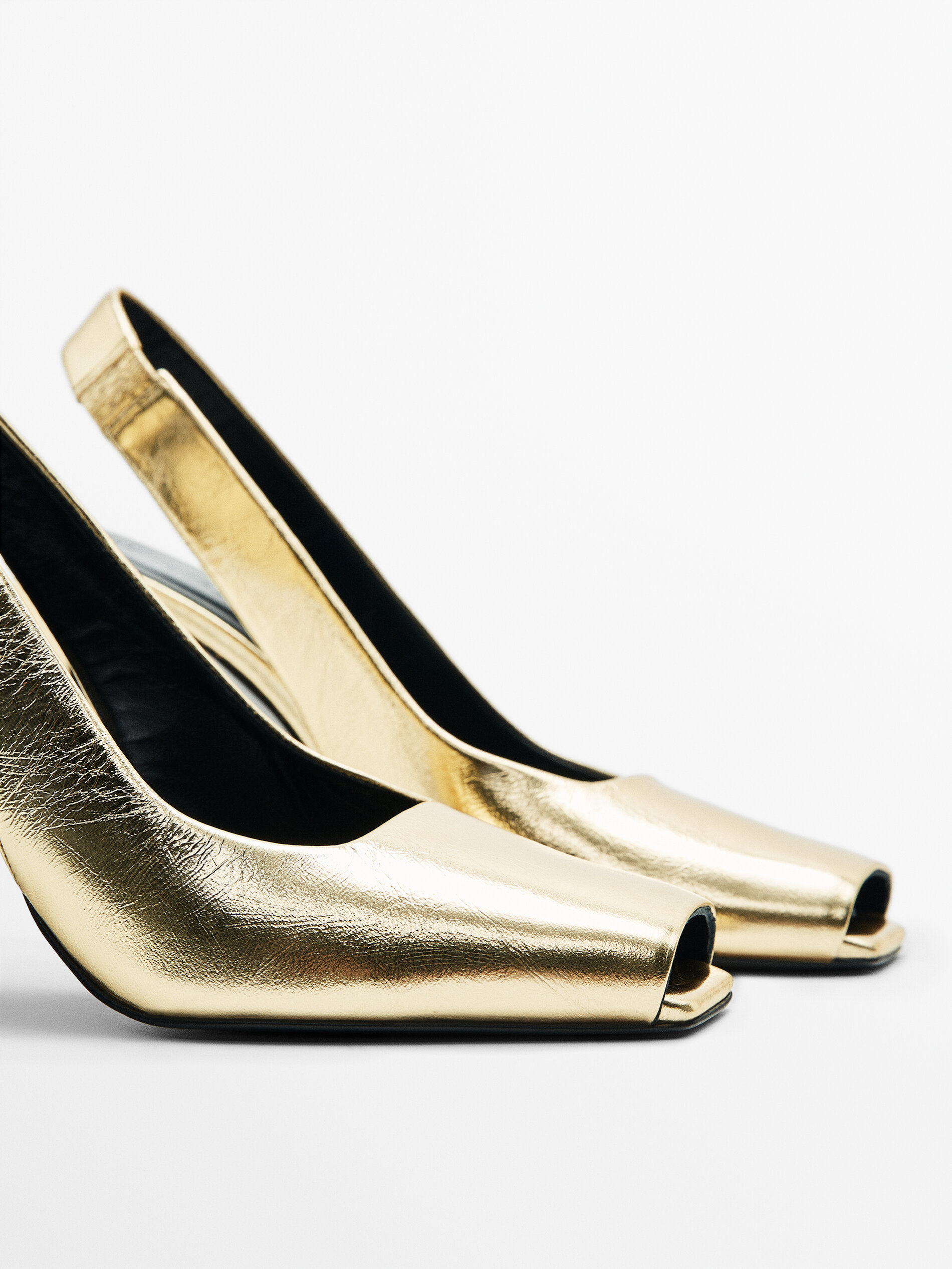 Zapato tacón piel destalonado metalizado - DORADO