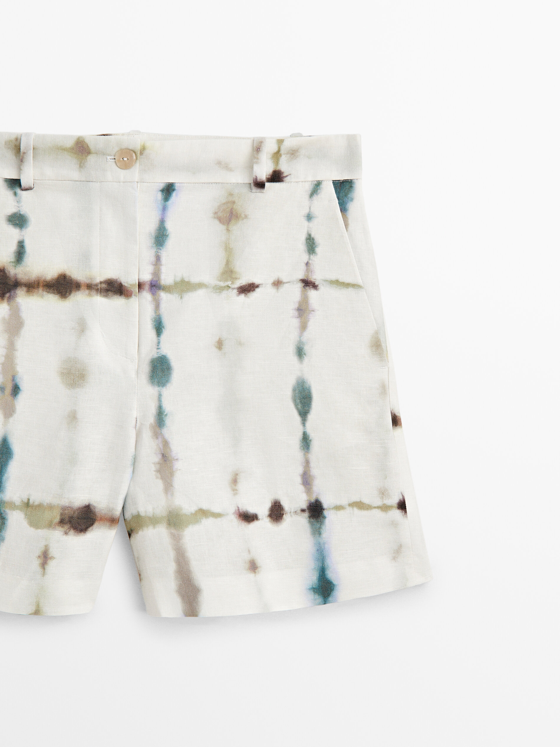 Bermuda con lino y algodón tie dye - AZUL