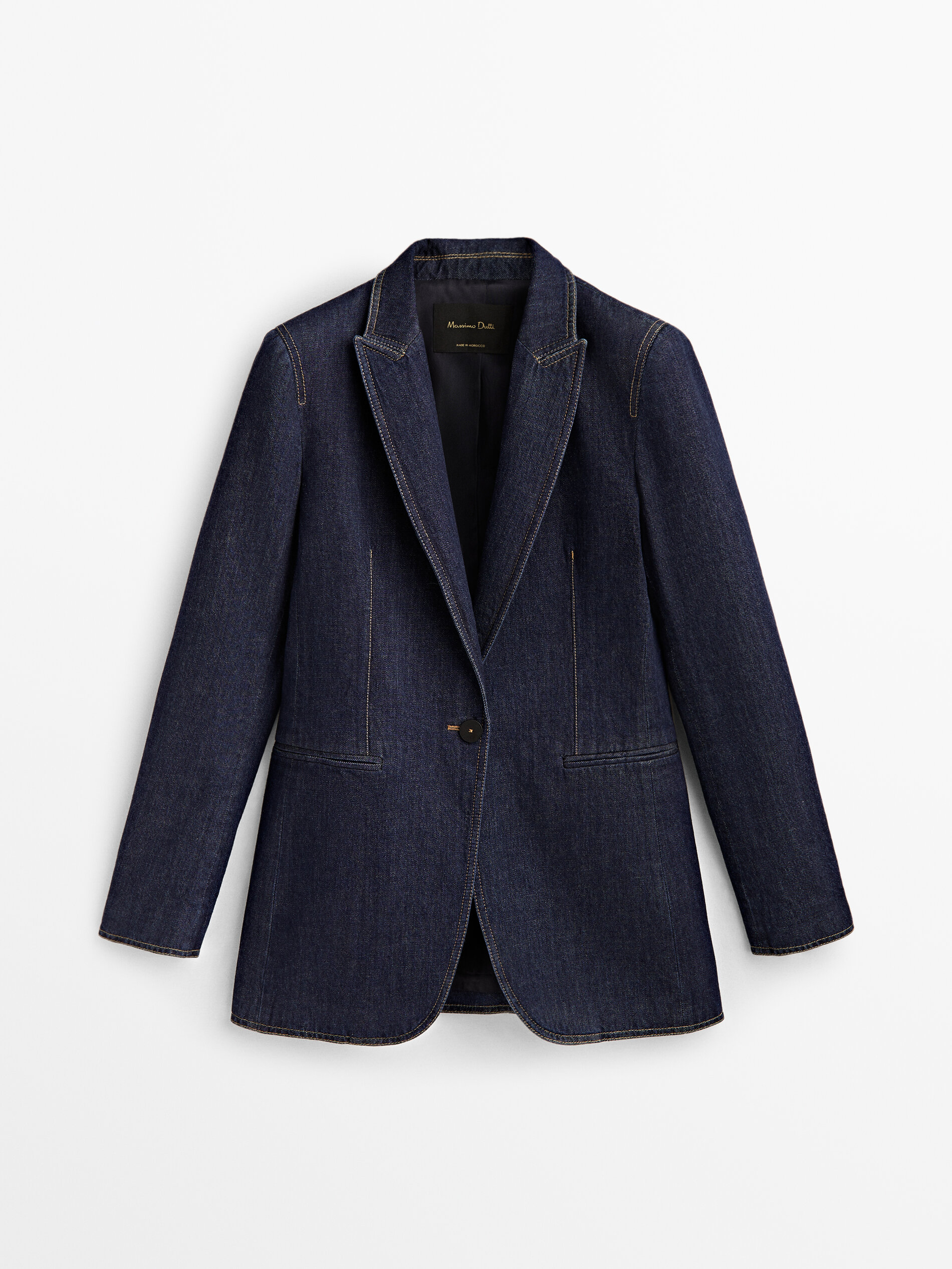 Americana denim un botón - AZUL MEDIO