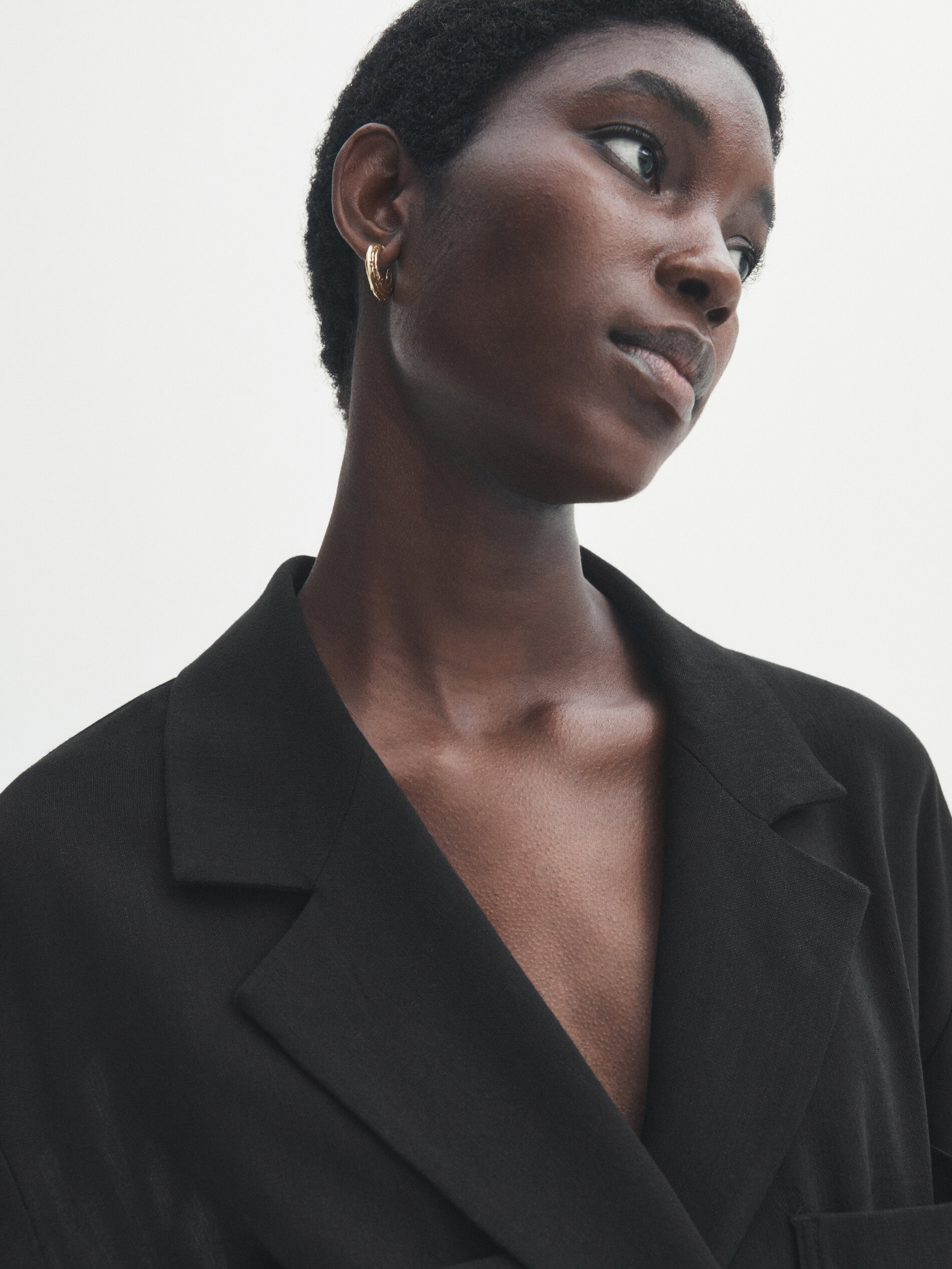 Americana fluida con lino lazada - NEGRO