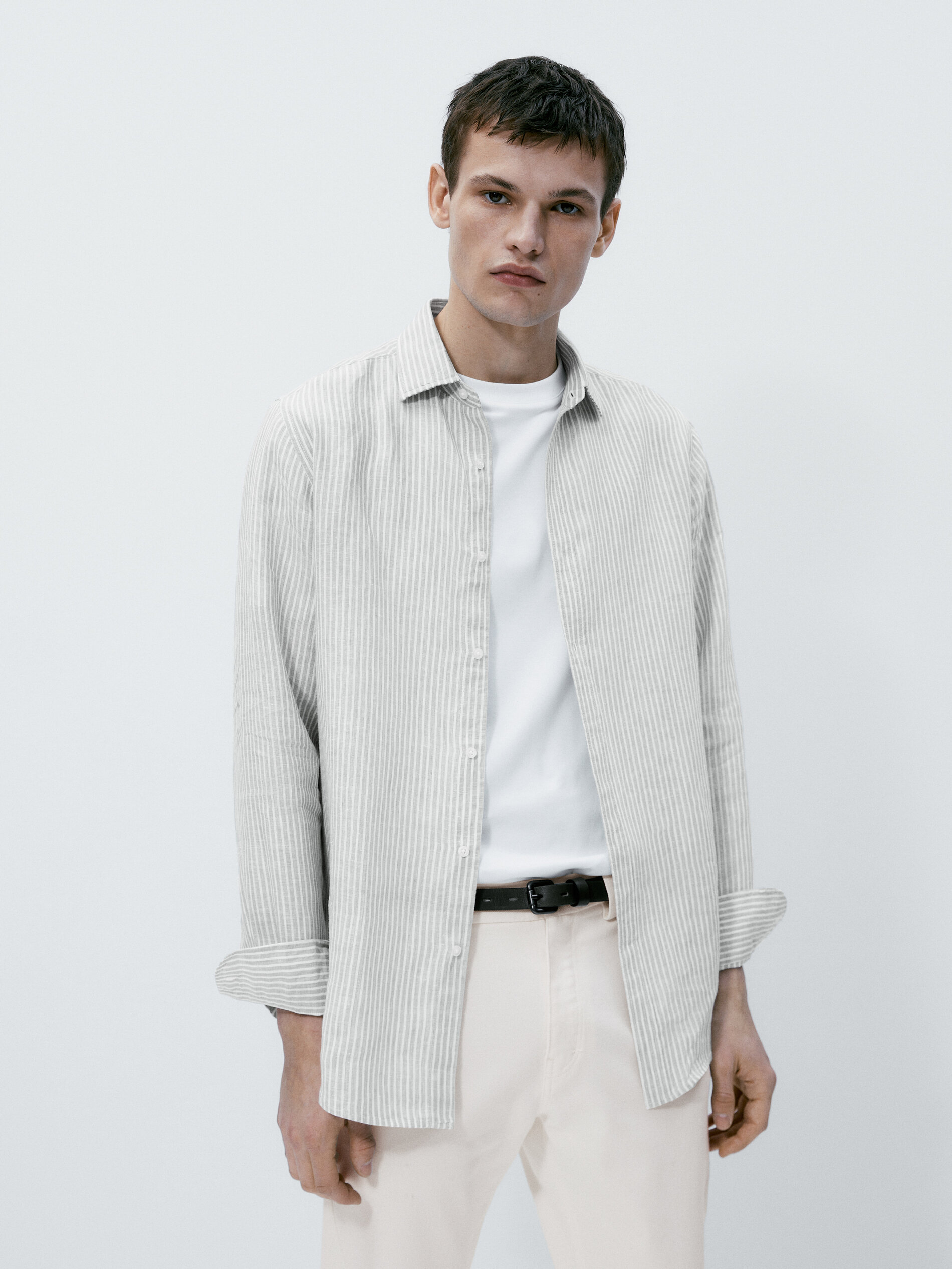 Camisa rayas 100% lino regular fit - VERDE