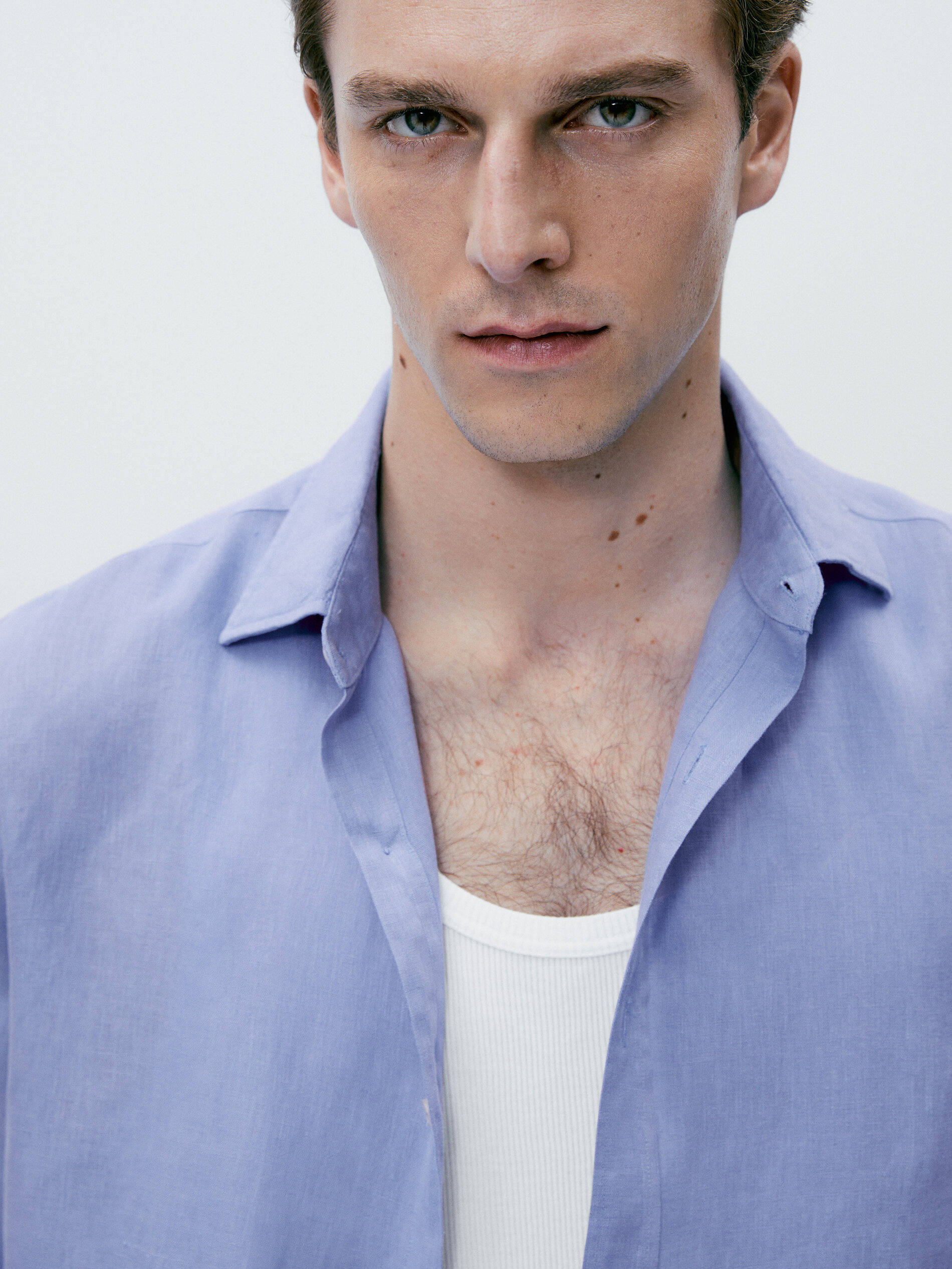 Camisa 100% lino slim fit - AZUL MEDIO