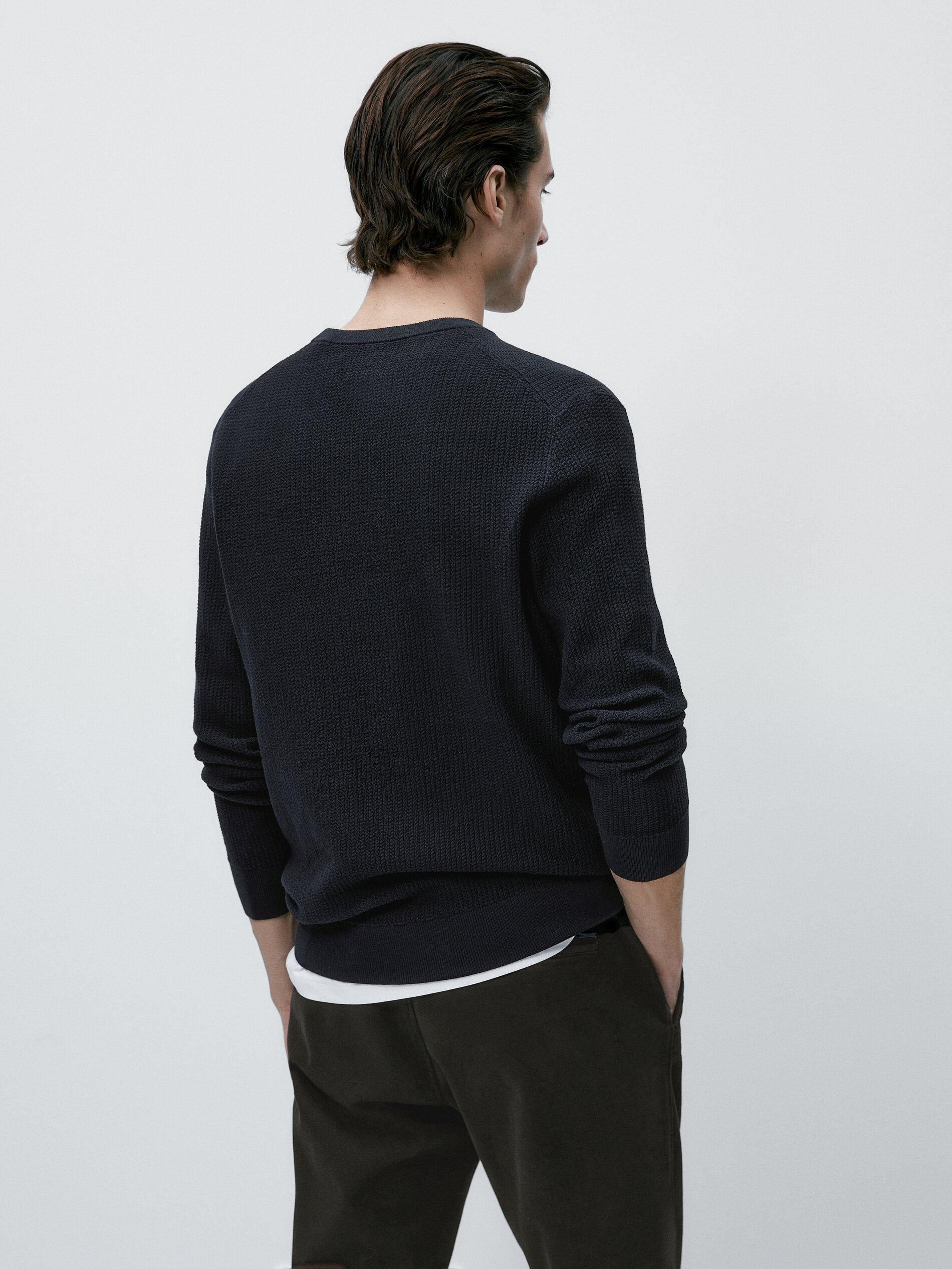 Jersey de punto estructura cuello redondo - AZUL MARINO